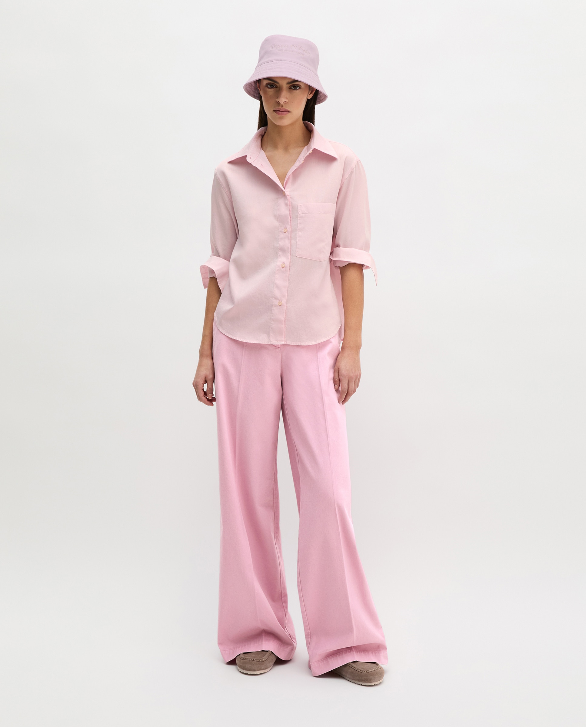 Imagen 0 de Blusa de mujer corta relajada de satén de algodón Rosa claro