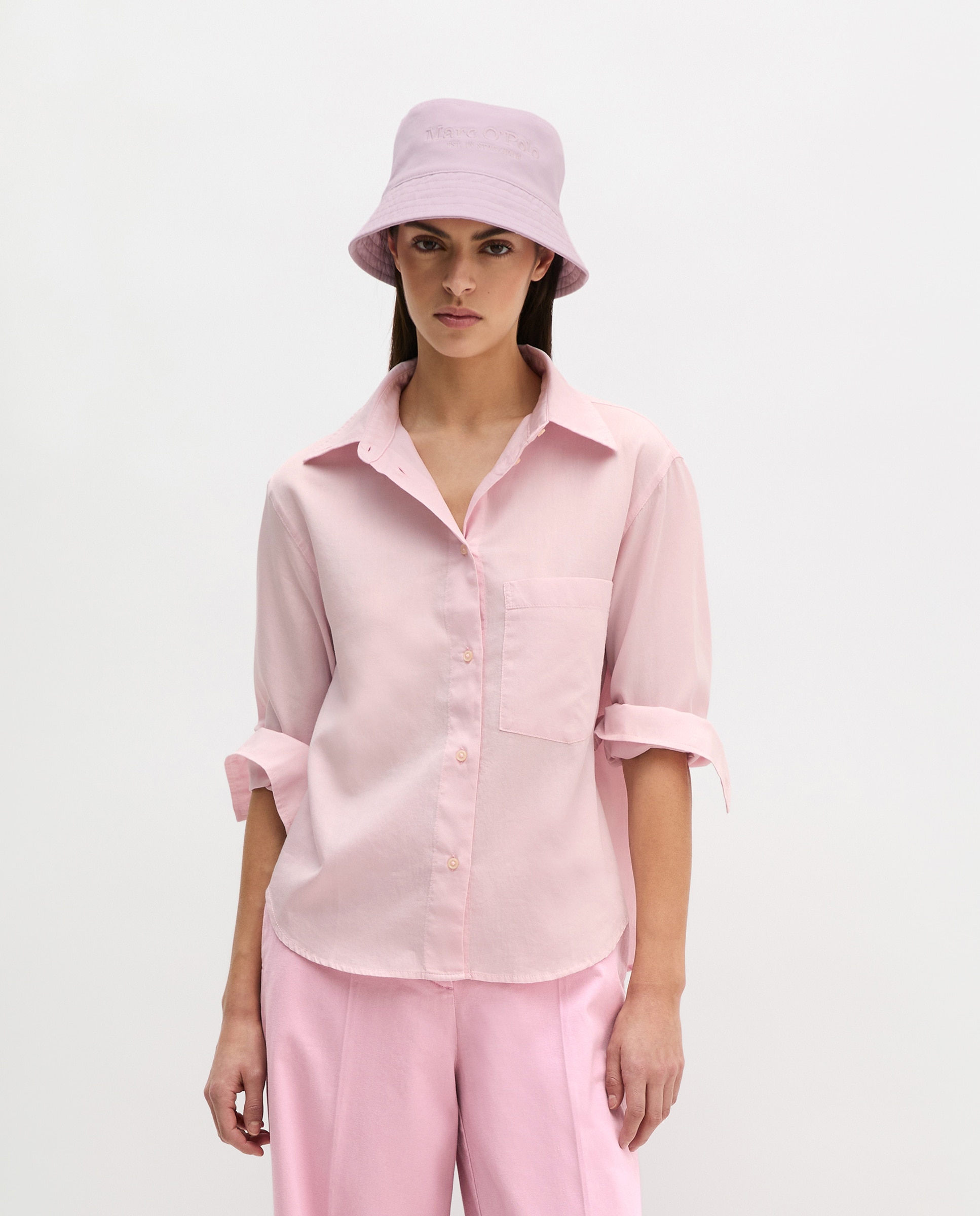 Blusa de mujer corta relajada de satén de algodón - MARC  O'POLO - Rosa claro Rosa claro-3