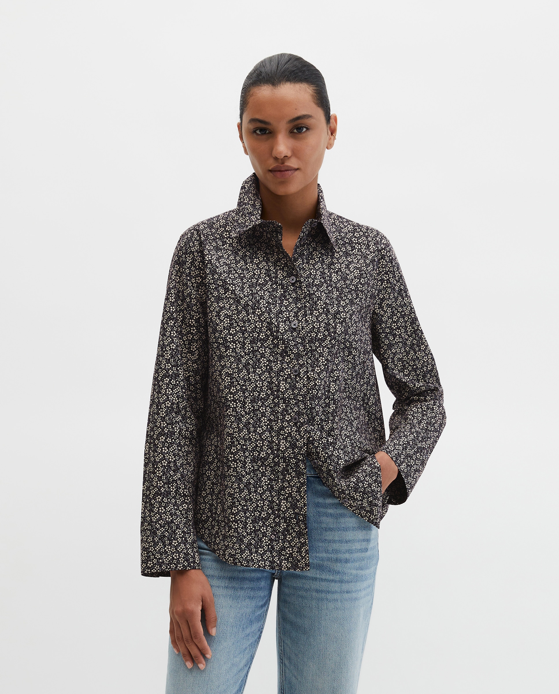 Imagen 0 de Blusa de mujer en forma de A de popelín papertouch Azul / Blanco