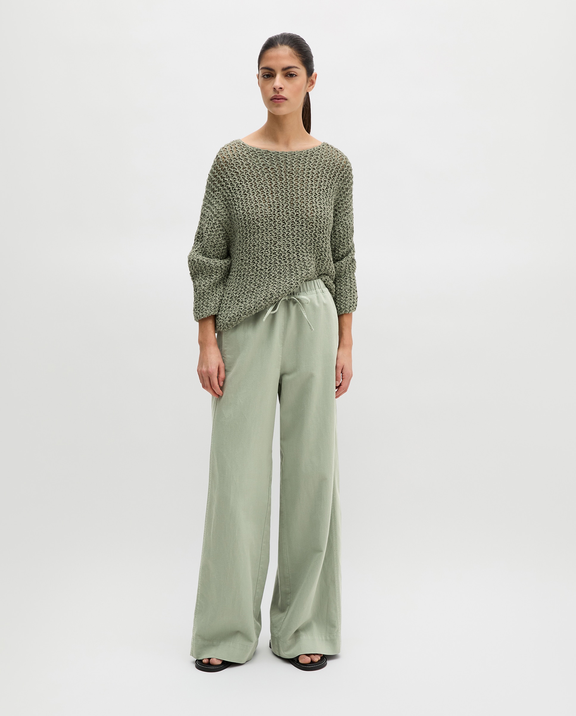 MARC O'POLO - Pantalones de mujer anchos confeccionado en mezcla de algodón orgánico-TENCEL™ lyocell-linen.
