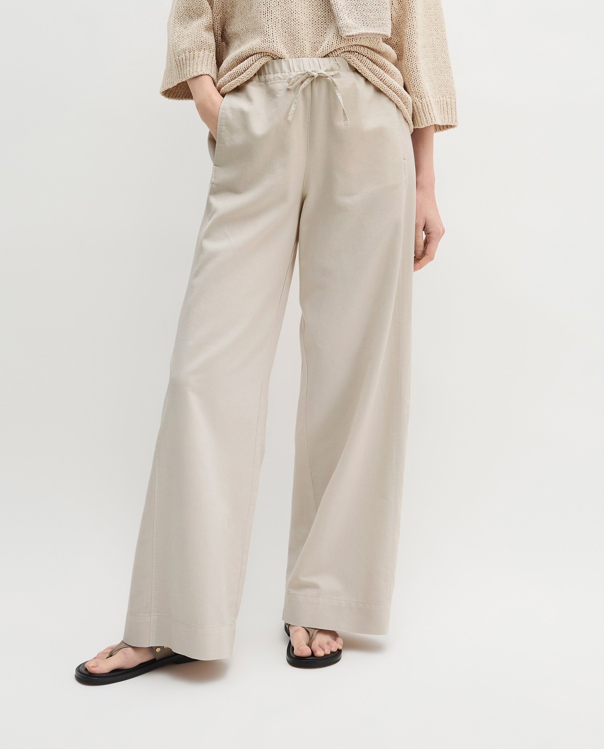 Pantalones de mujer anchos confeccionado en mezcla de algodón orgánico-TENCEL™ lyocell-linen - MARC  O'POLO - Beige Beige-3