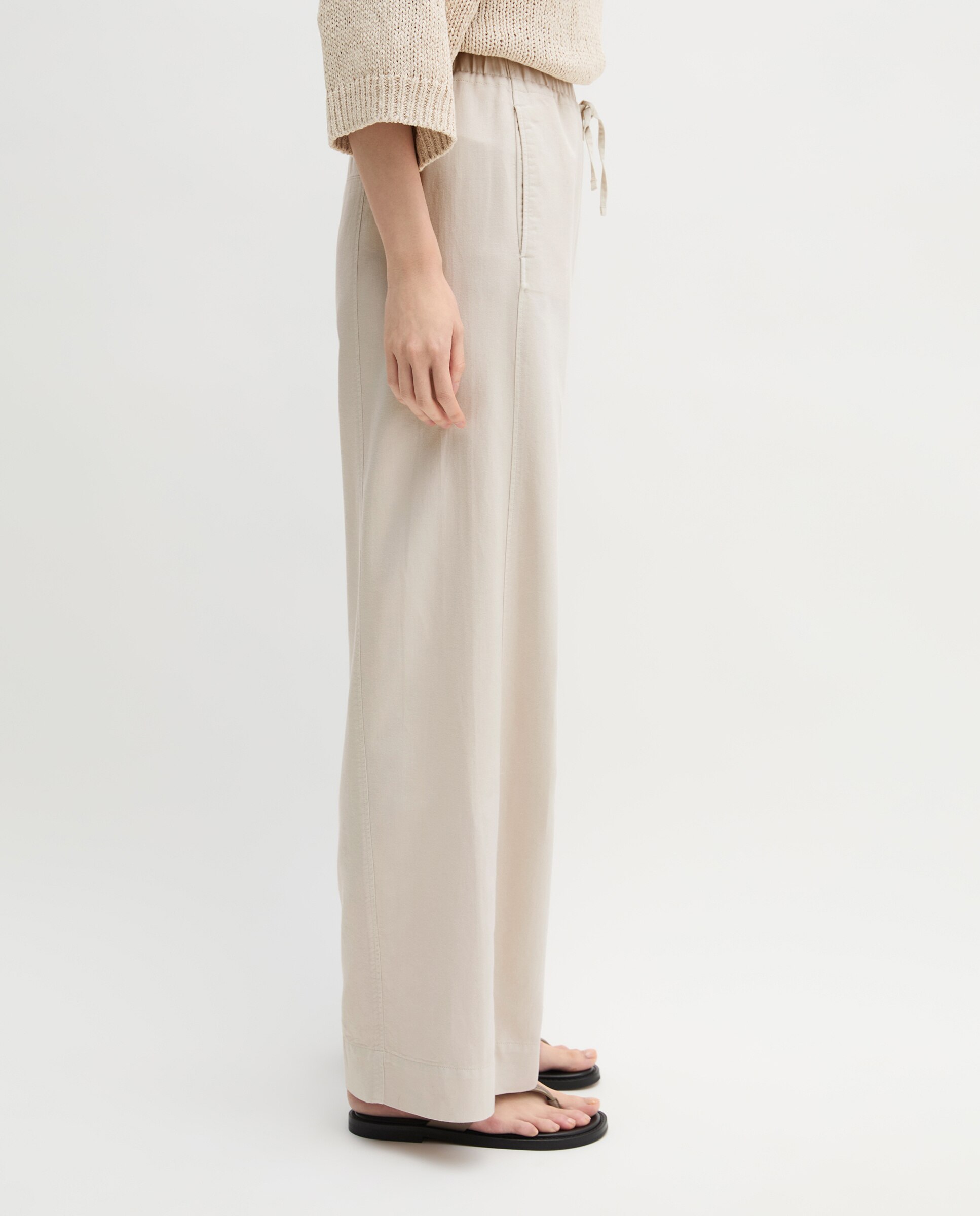 Pantalones de mujer anchos confeccionado en mezcla de algodón orgánico-TENCEL™ lyocell-linen - MARC  O'POLO - Beige Beige-5