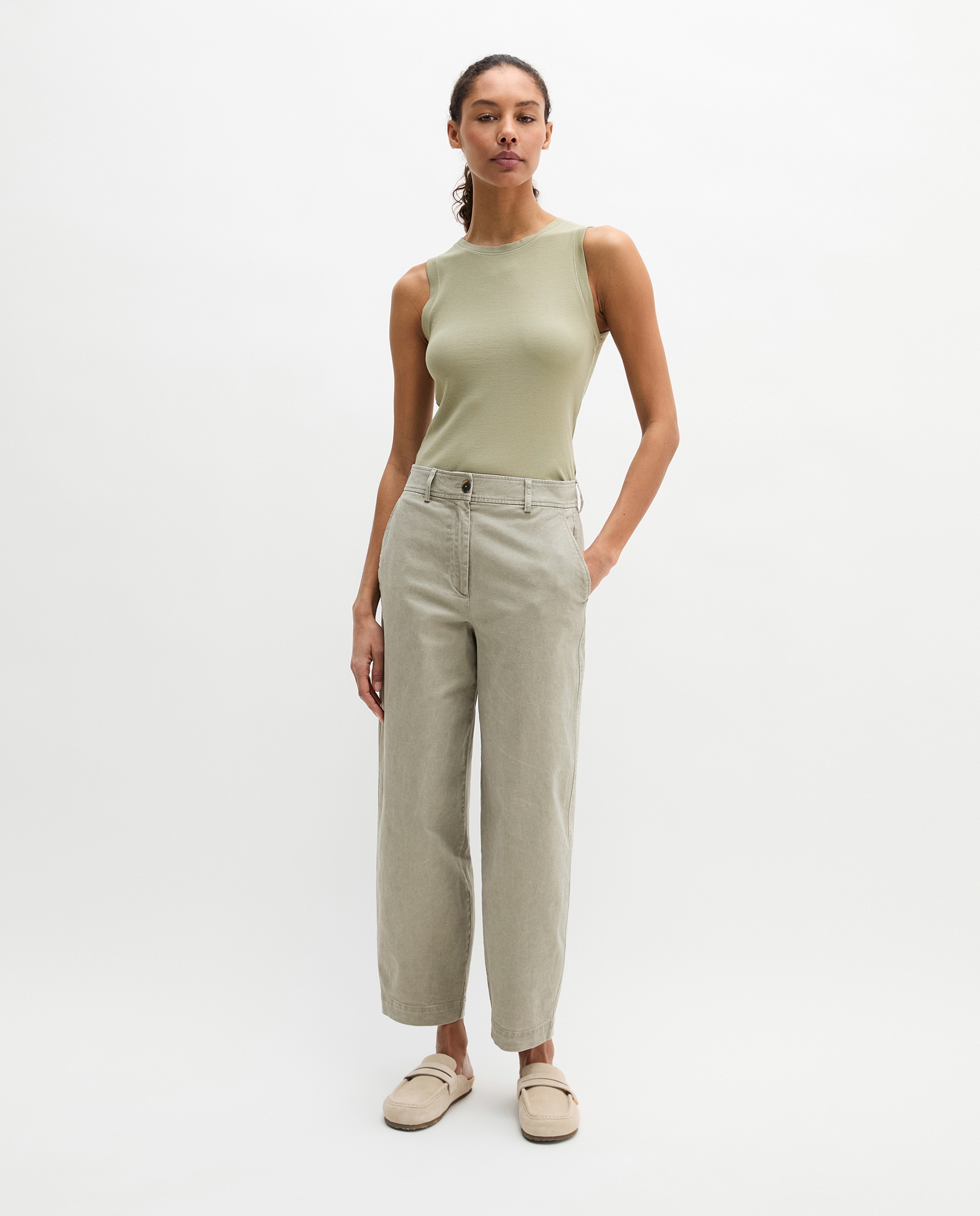 MARC O'POLO - Pantalones rectos de mujer modelo Minu barrel de sarga de algodón ecológico.