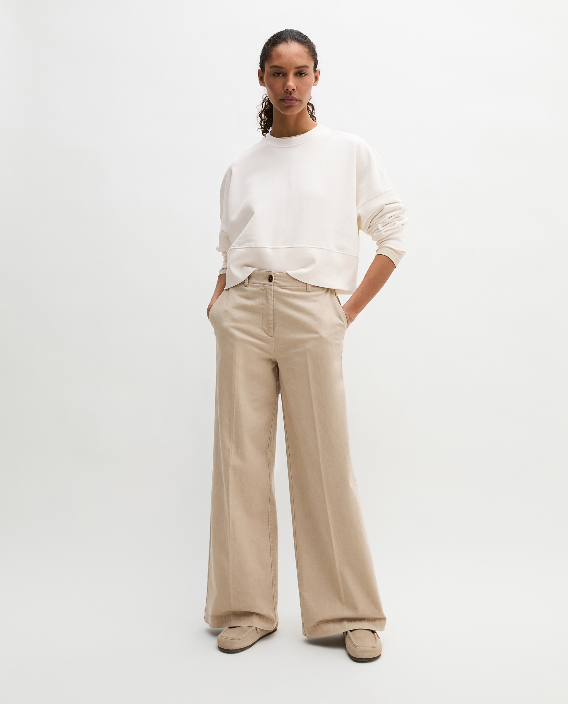 MARC O'POLO - Pantalones anchos de mujer modelo Margo ancho de sarga de algodón ecológico.