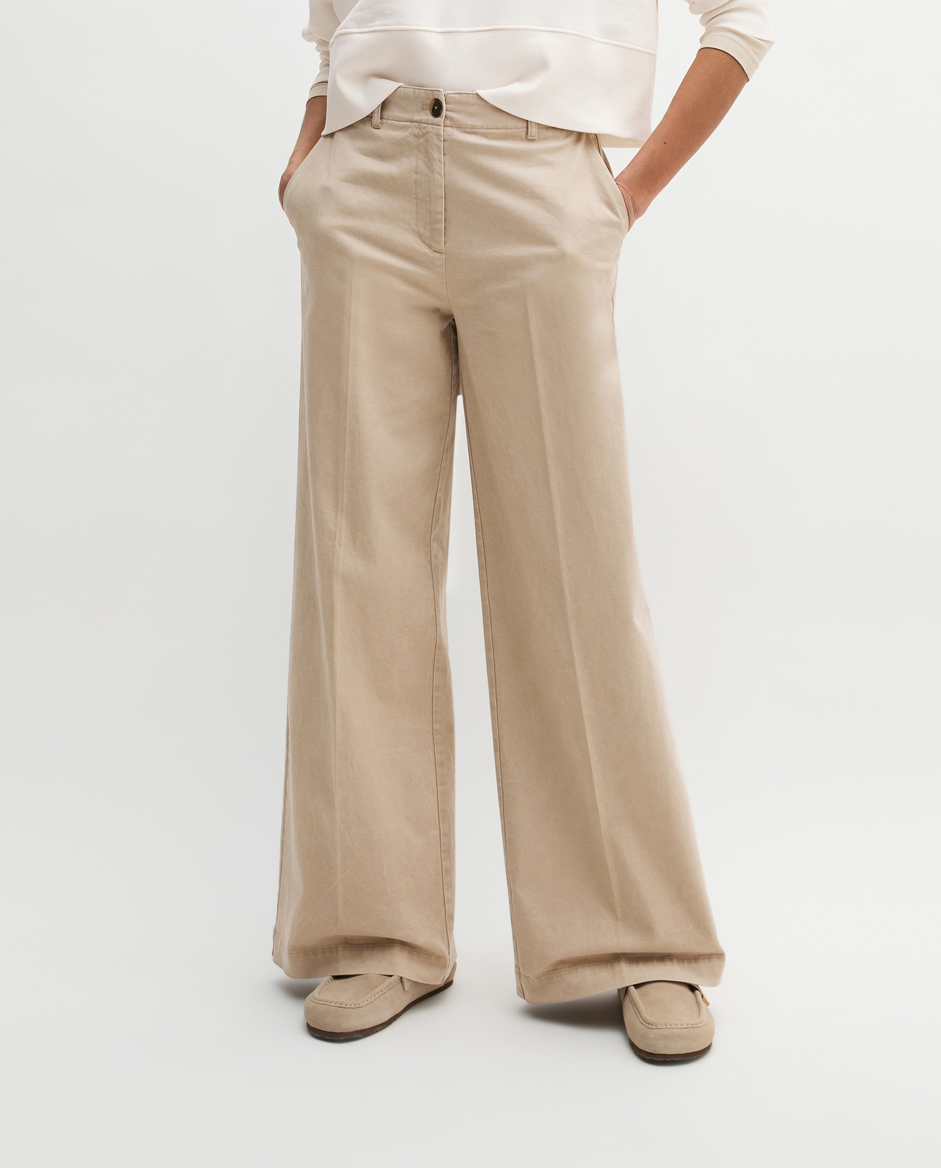 Pantalones anchos de mujer modelo Margo ancho de sarga de algodón ecológico - MARC  O'POLO - Beige Beige-3