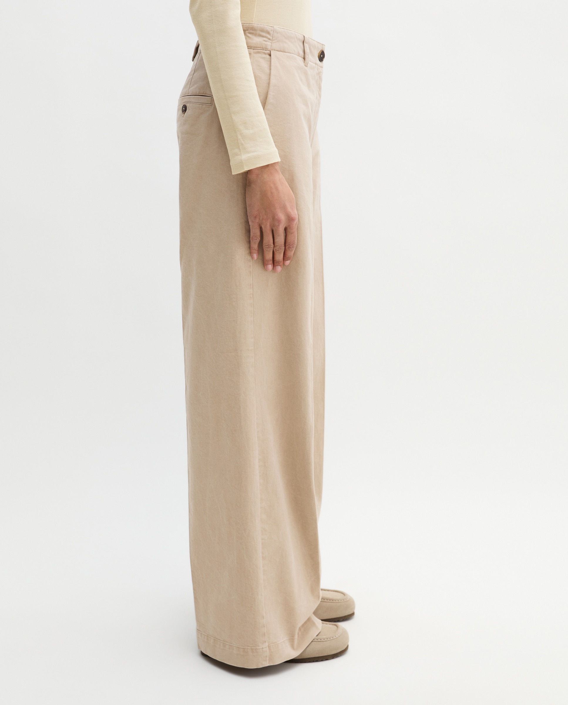 Pantalones anchos de mujer modelo Margo ancho de sarga de algodón ecológico - MARC  O'POLO - Beige Beige-5
