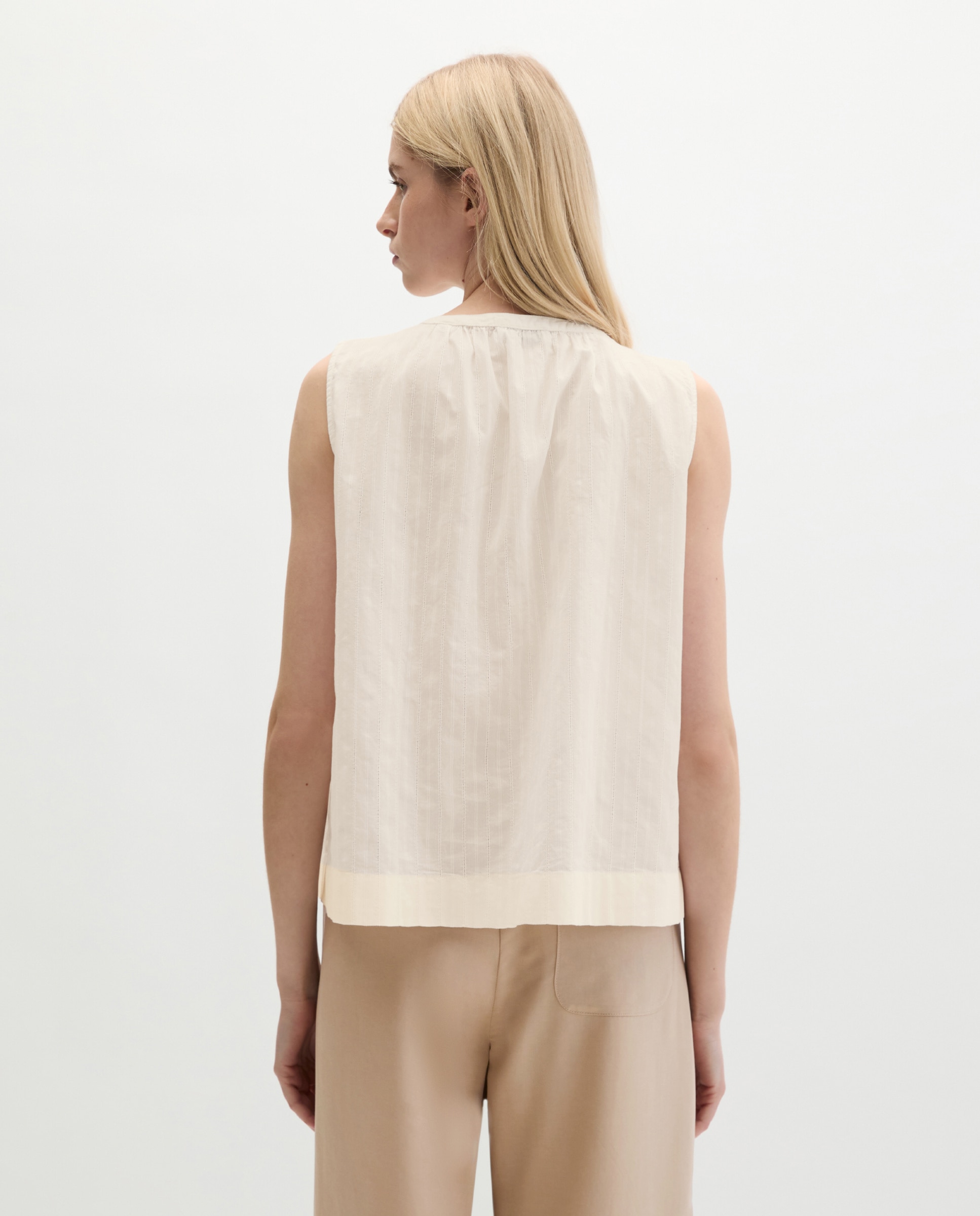 Blusa sin mangas regular de voile de algodón con finos bordados perforados - MARC  O'POLO - Blanco Blanco-2