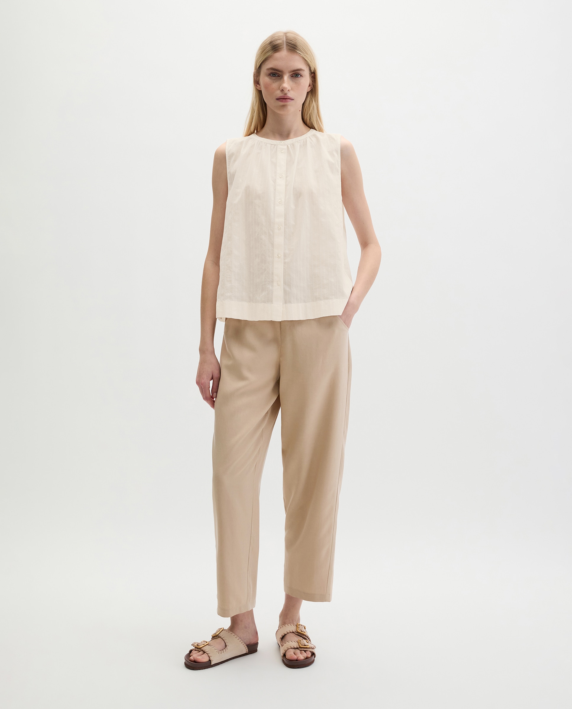 Blusa sin mangas regular de voile de algodón con finos bordados perforados - MARC  O'POLO - Blanco Blanco-3