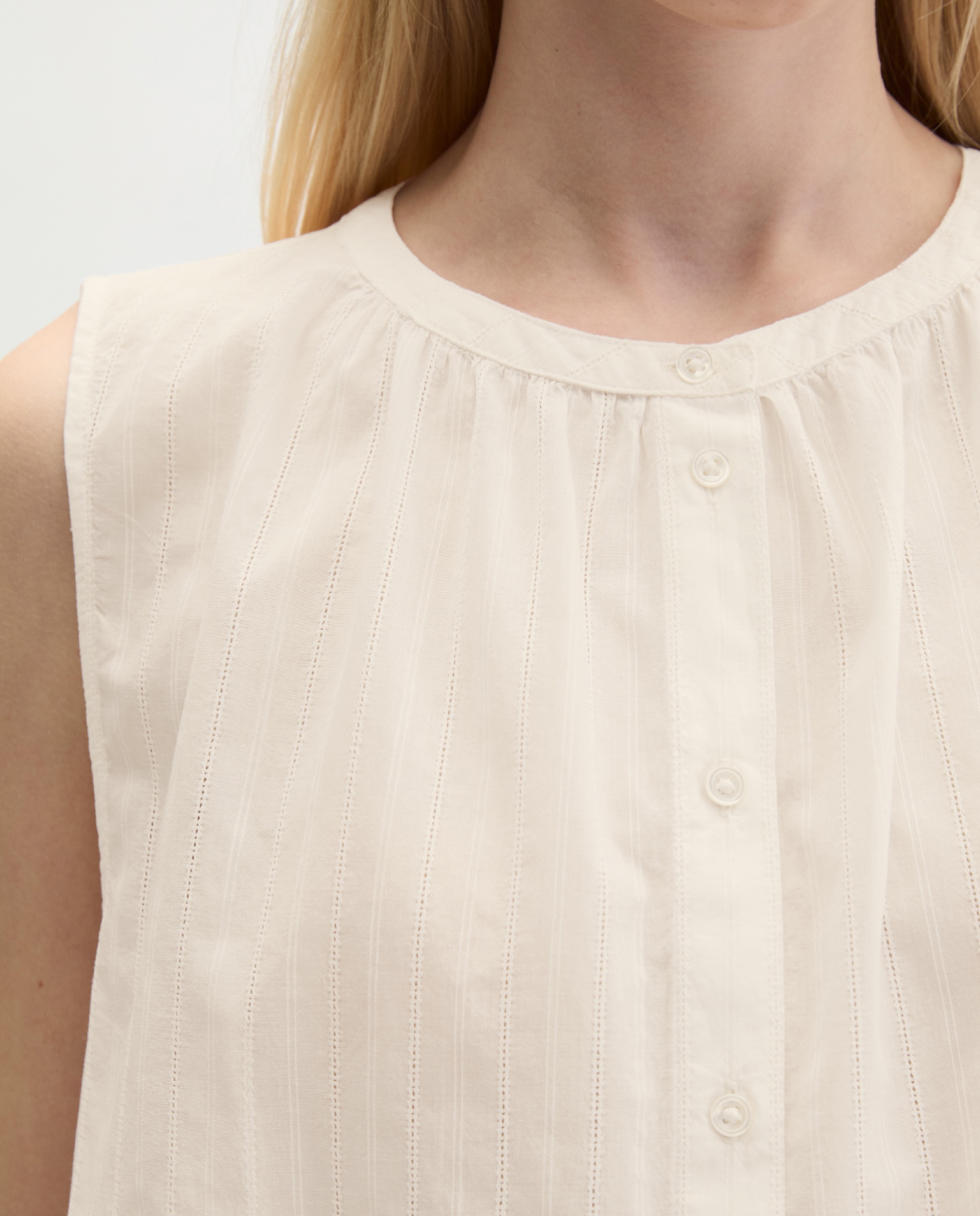 Blusa sin mangas regular de voile de algodón con finos bordados perforados - MARC  O'POLO - Blanco Blanco-4
