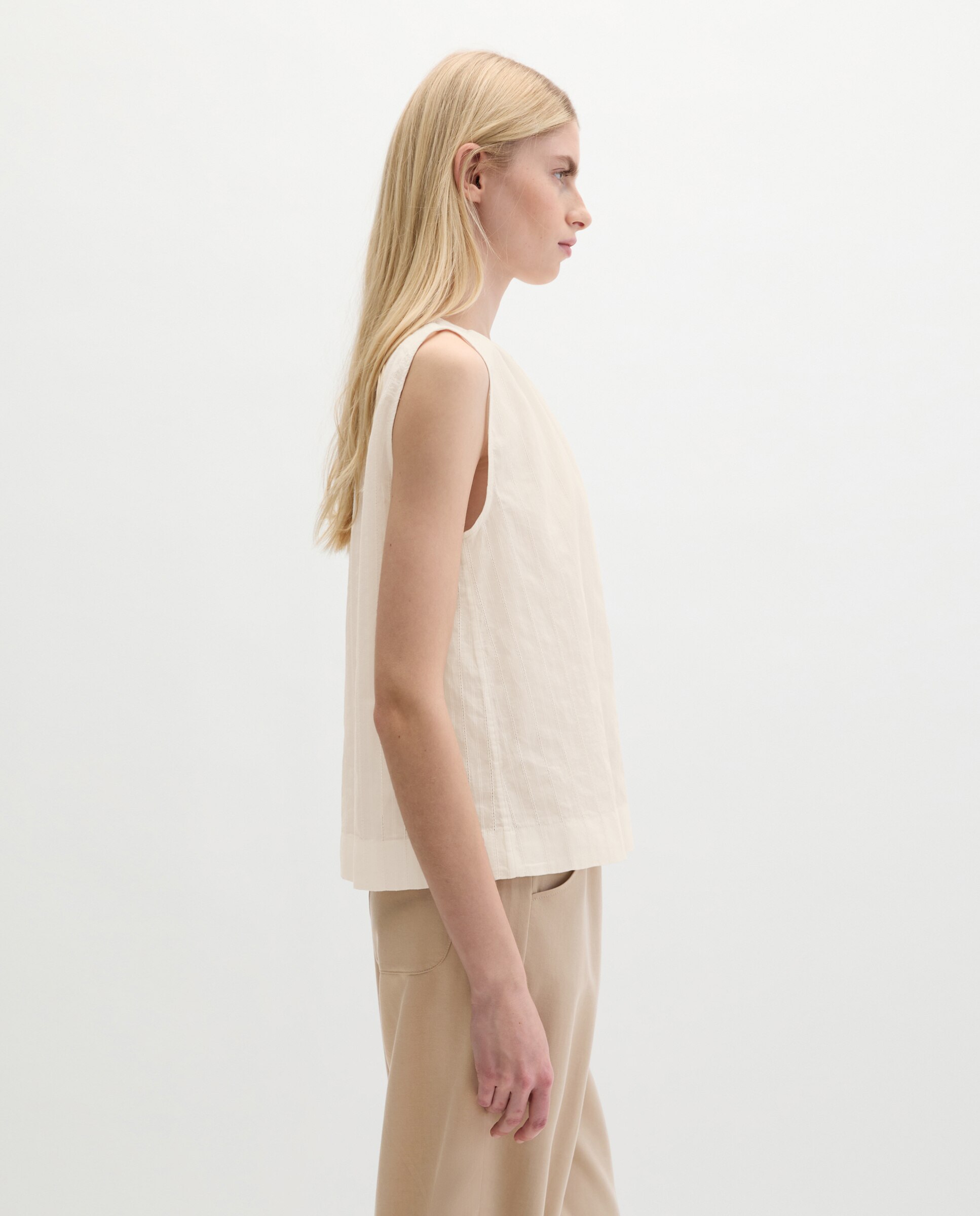 Blusa sin mangas regular de voile de algodón con finos bordados perforados - MARC  O'POLO - Blanco Blanco-5