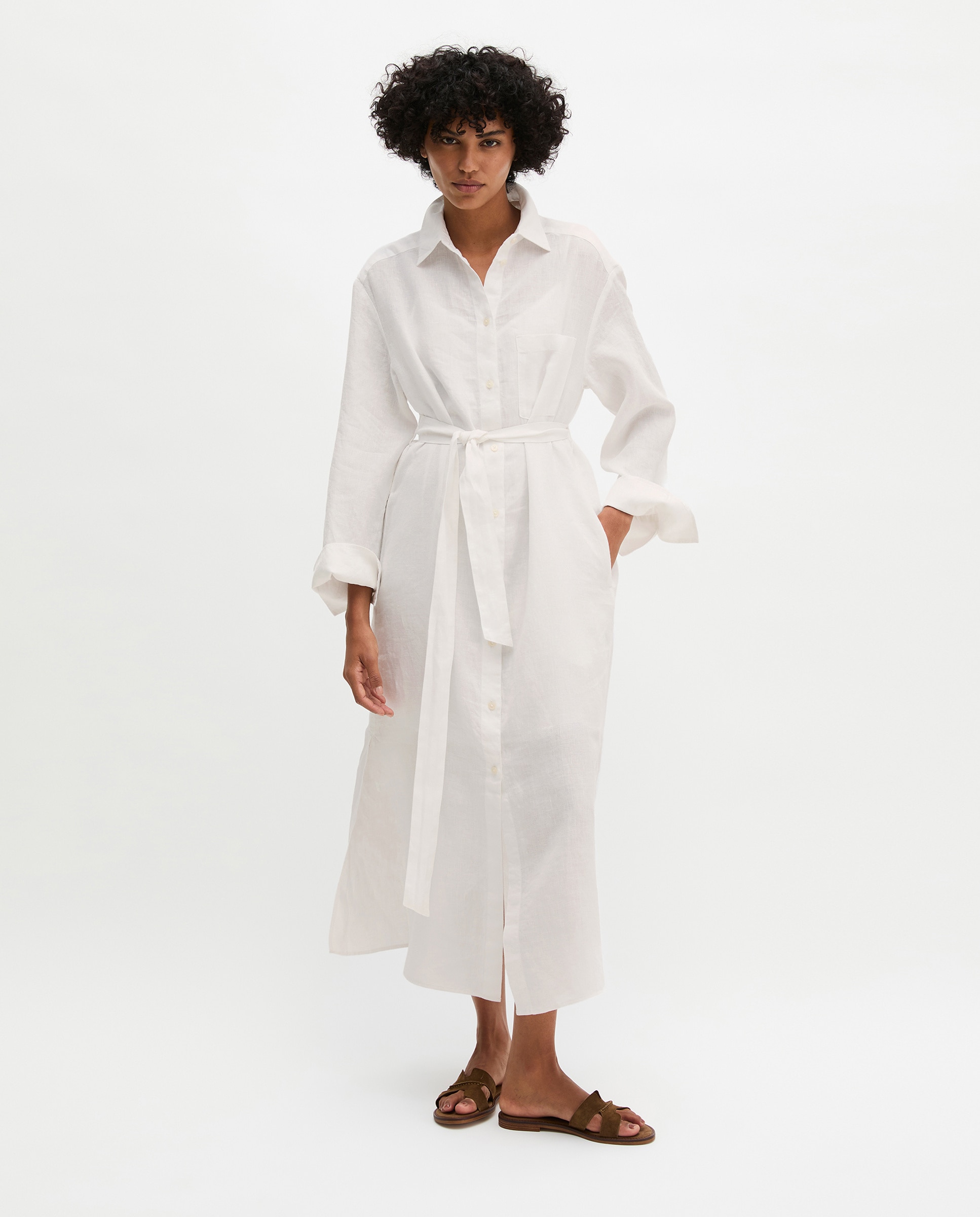 MARC O'POLO - Vestido camisero ancho de lino con lazo en la cintura.