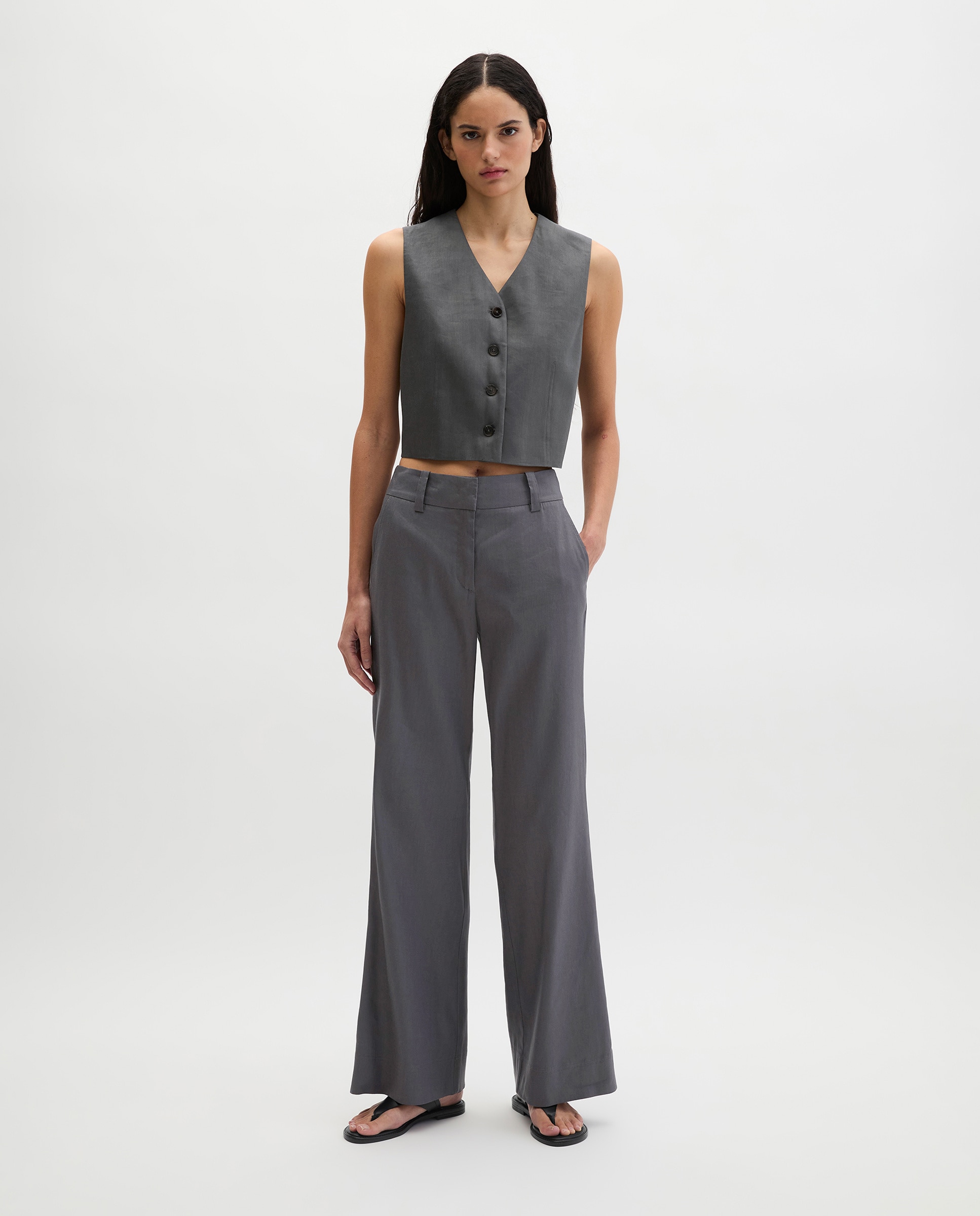 MARC O'POLO - Chino acampanado de viscosa lino stretch.