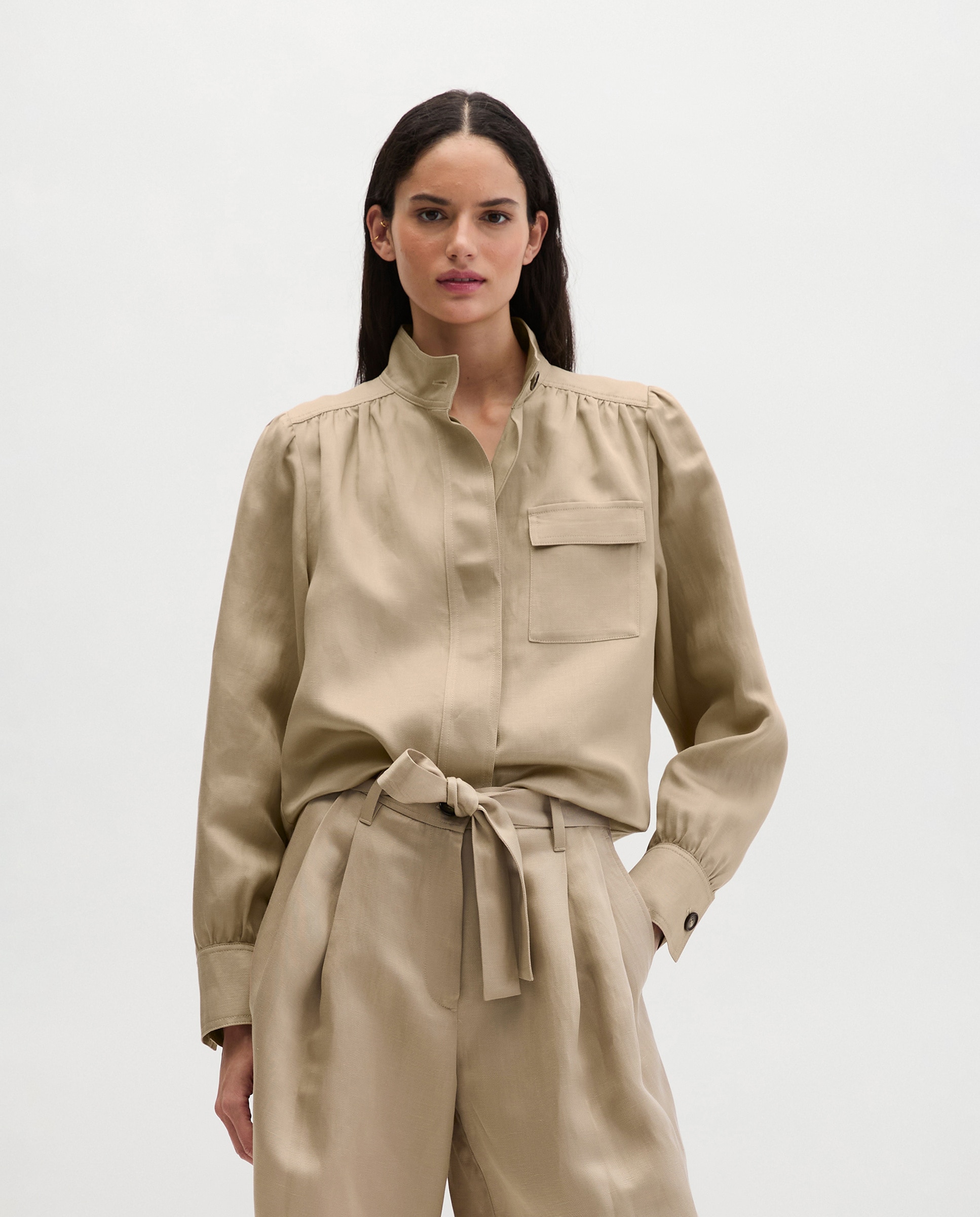 MARC O'POLO - Chaqueta de cuello alto suelta fabricado con una mezcla de tencel™ lyocell y lino.