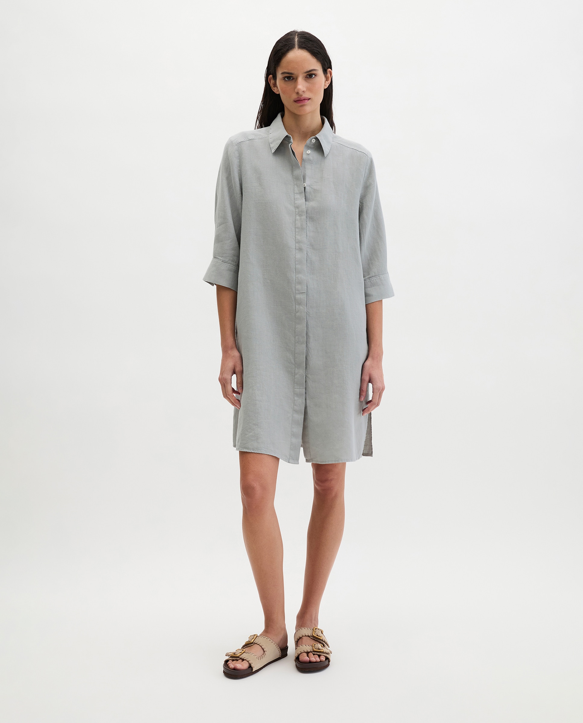 MARC O'POLO - Vestido suelto de lino con tapeta de botones oculta.