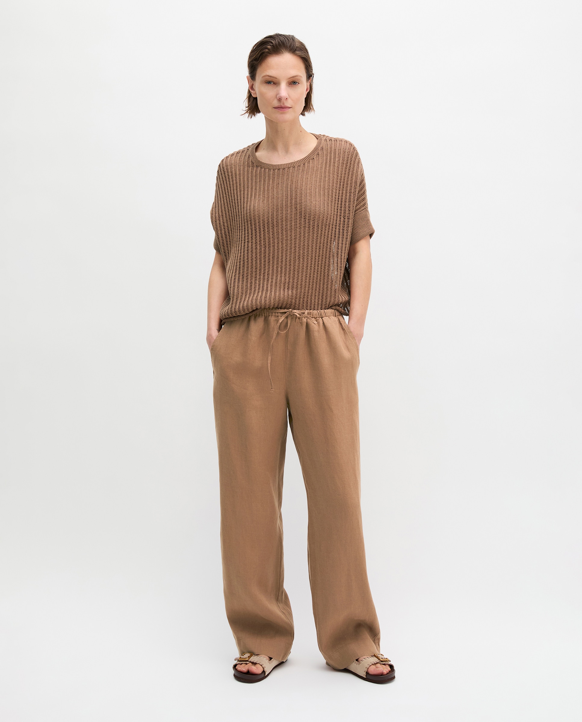MARC O'POLO - Pantalón recto de lino con cordón elástico en la cintura.