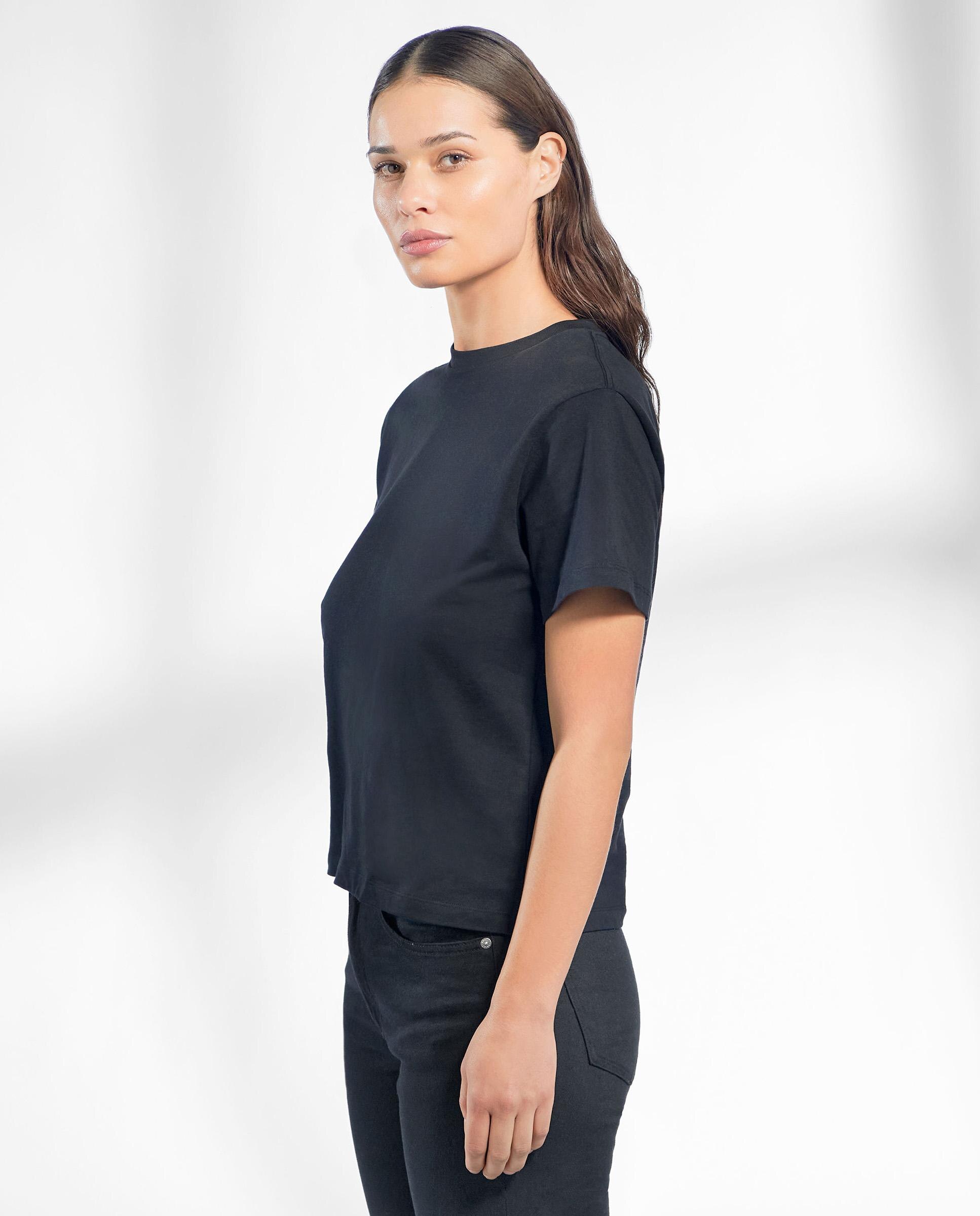 Camiseta de mujer de 100% algodón orgánico de manga corta y cuello redondo - Bread & Boxers - Negro Negro-2