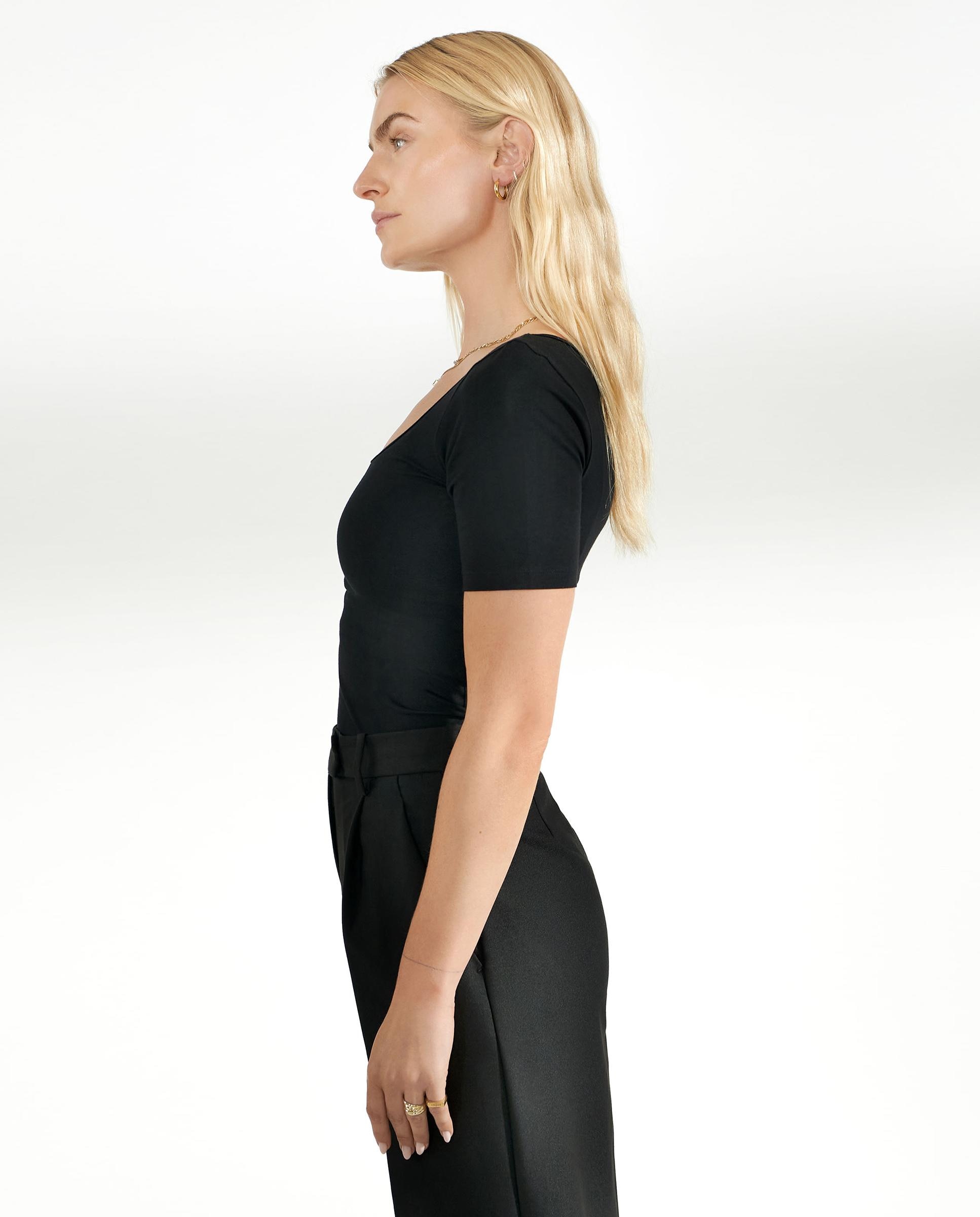 Camiseta de mujer ajustada de algodón orgánico - Bread & Boxers - Negro Negro-3