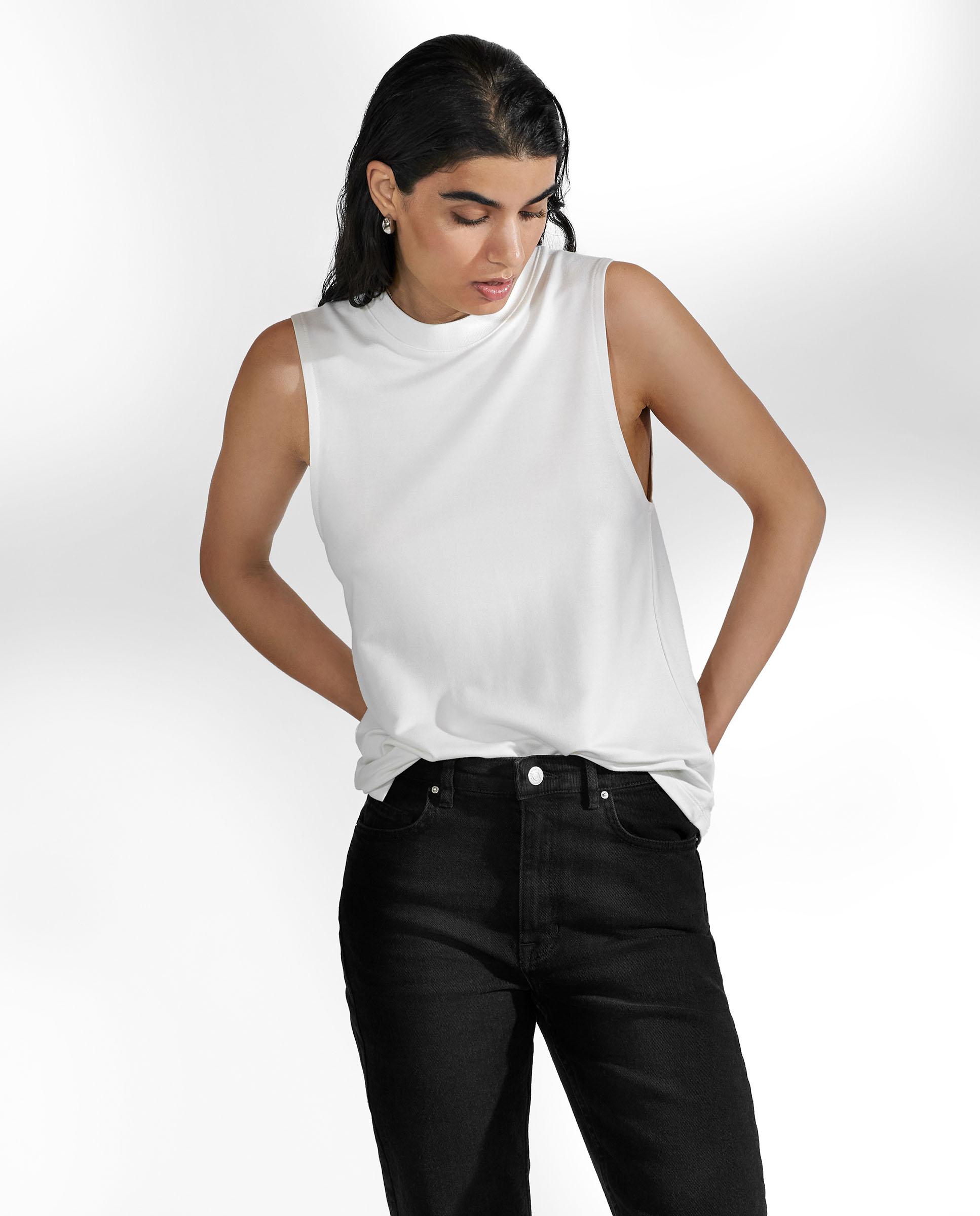 Camiseta interior básica de mujer elástica sin mangas - Bread & Boxers - Blanco Blanco-1
