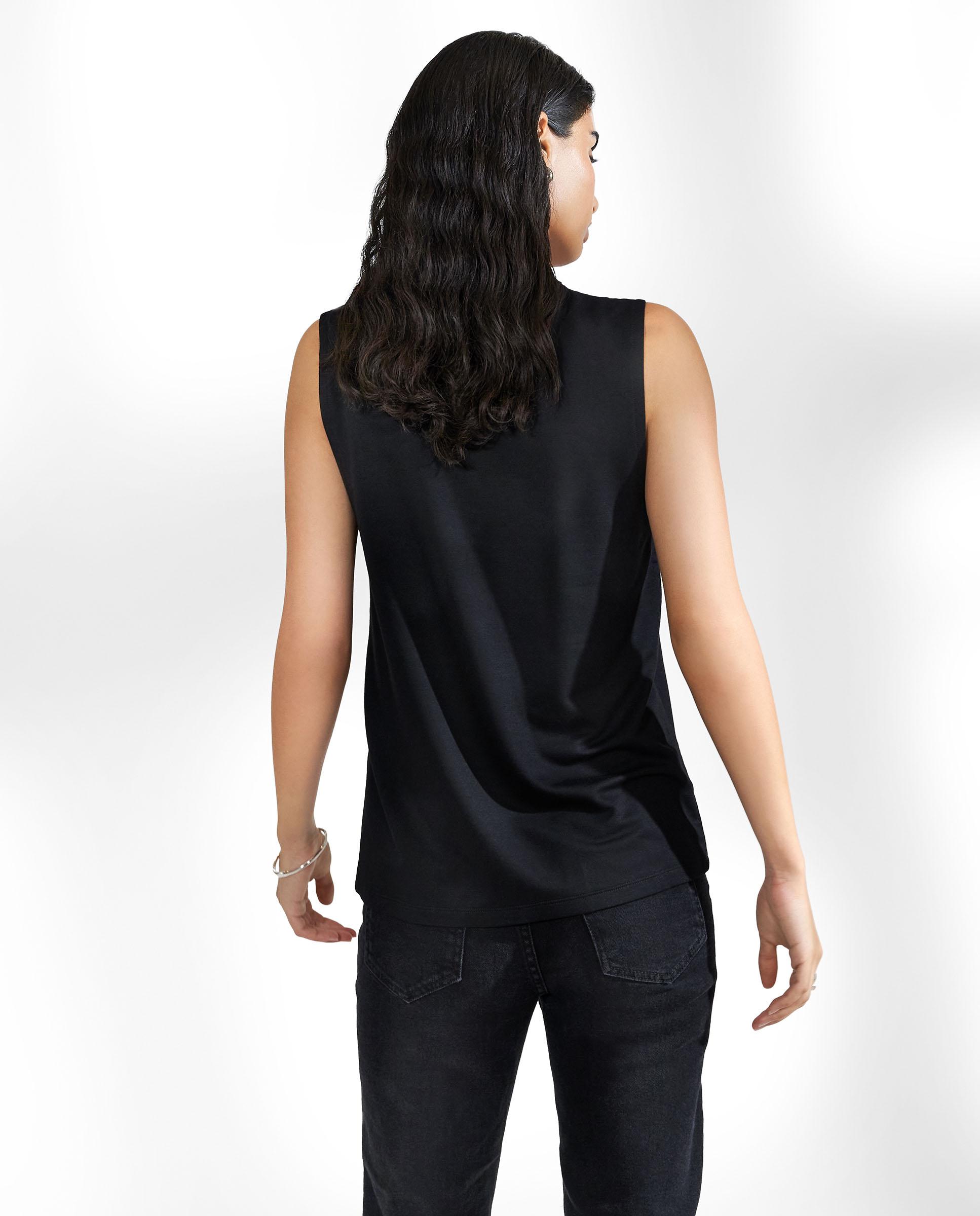 Camiseta interior básica de mujer elástica sin mangas - Bread & Boxers - Negro Negro-2