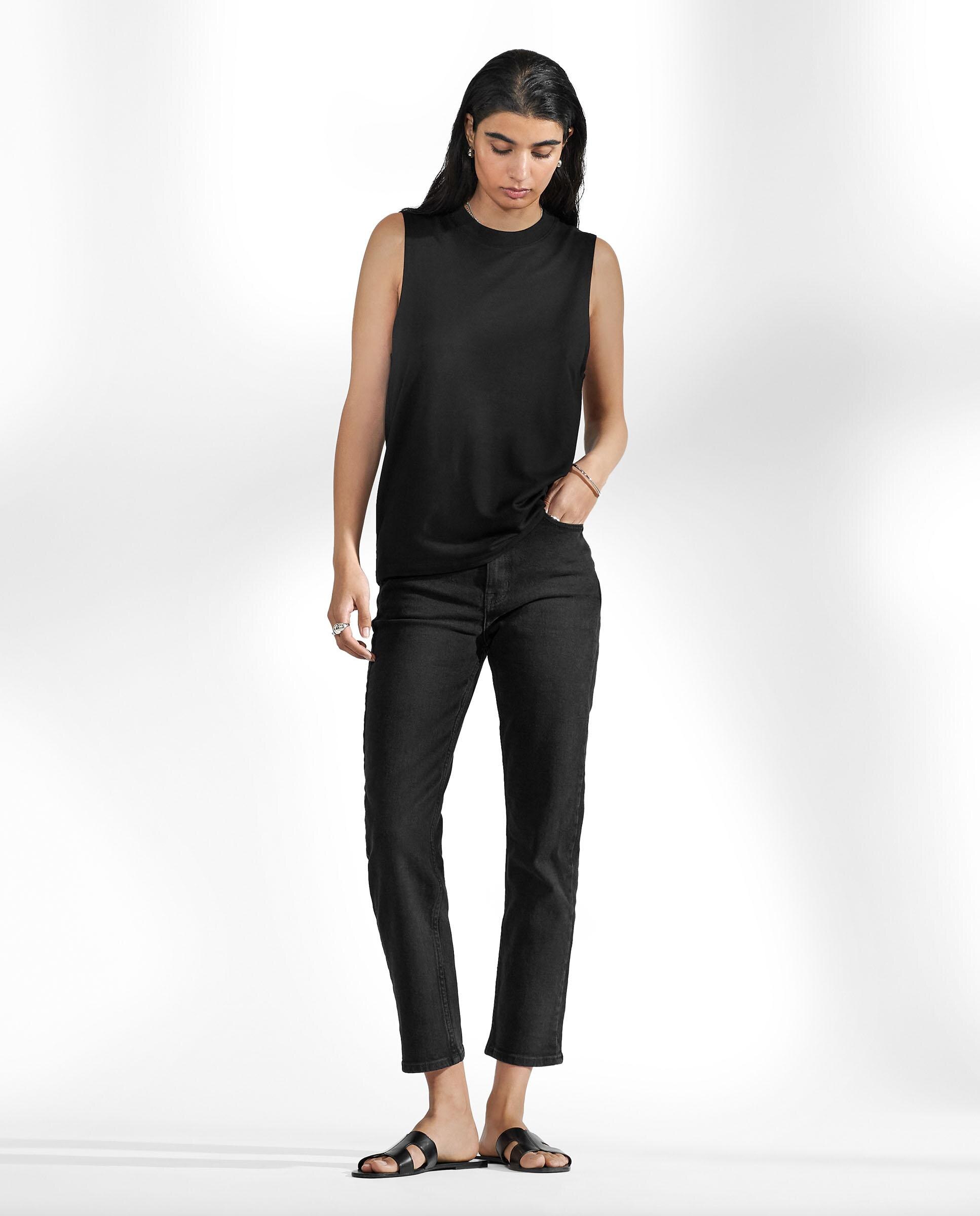 Camiseta interior básica de mujer elástica sin mangas - Bread & Boxers - Negro Negro-3