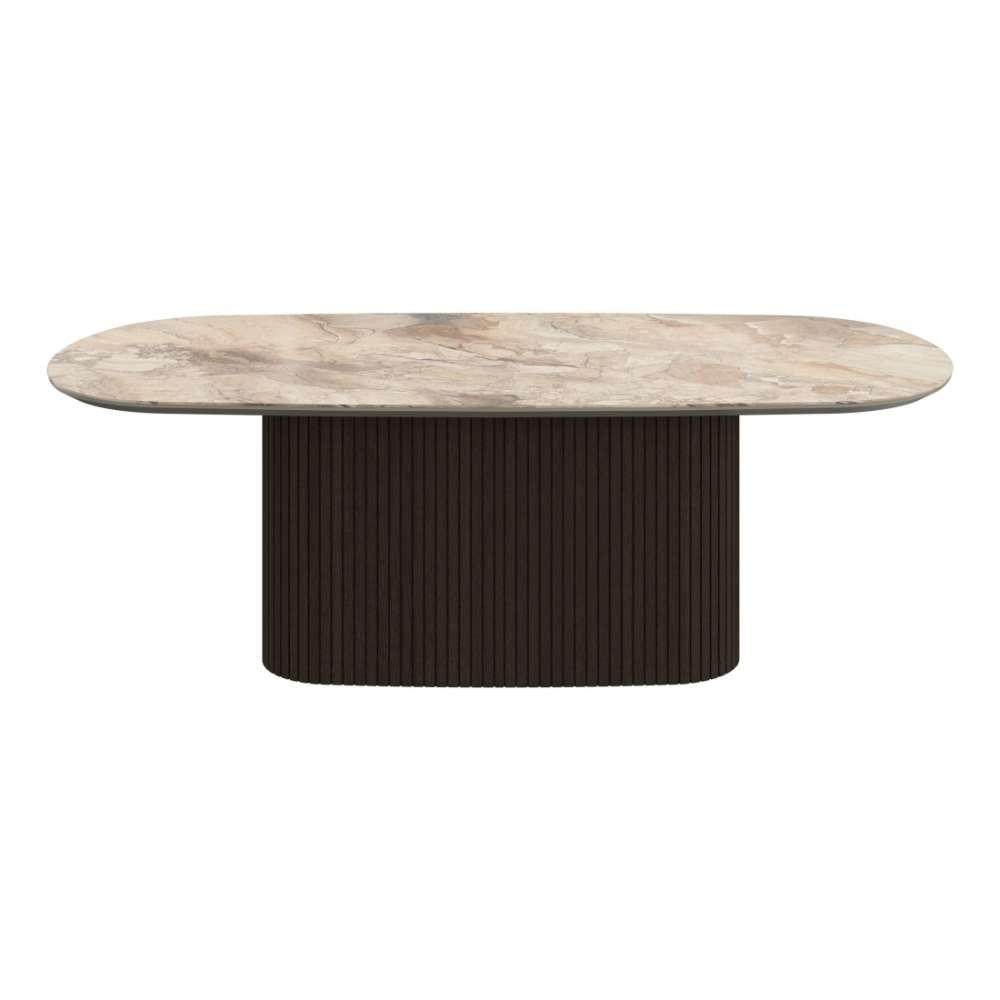 Mesa de centro Santiago oval pata en roble y cerámica mármol BoConcept - Beige / Roble Beige / Roble-1