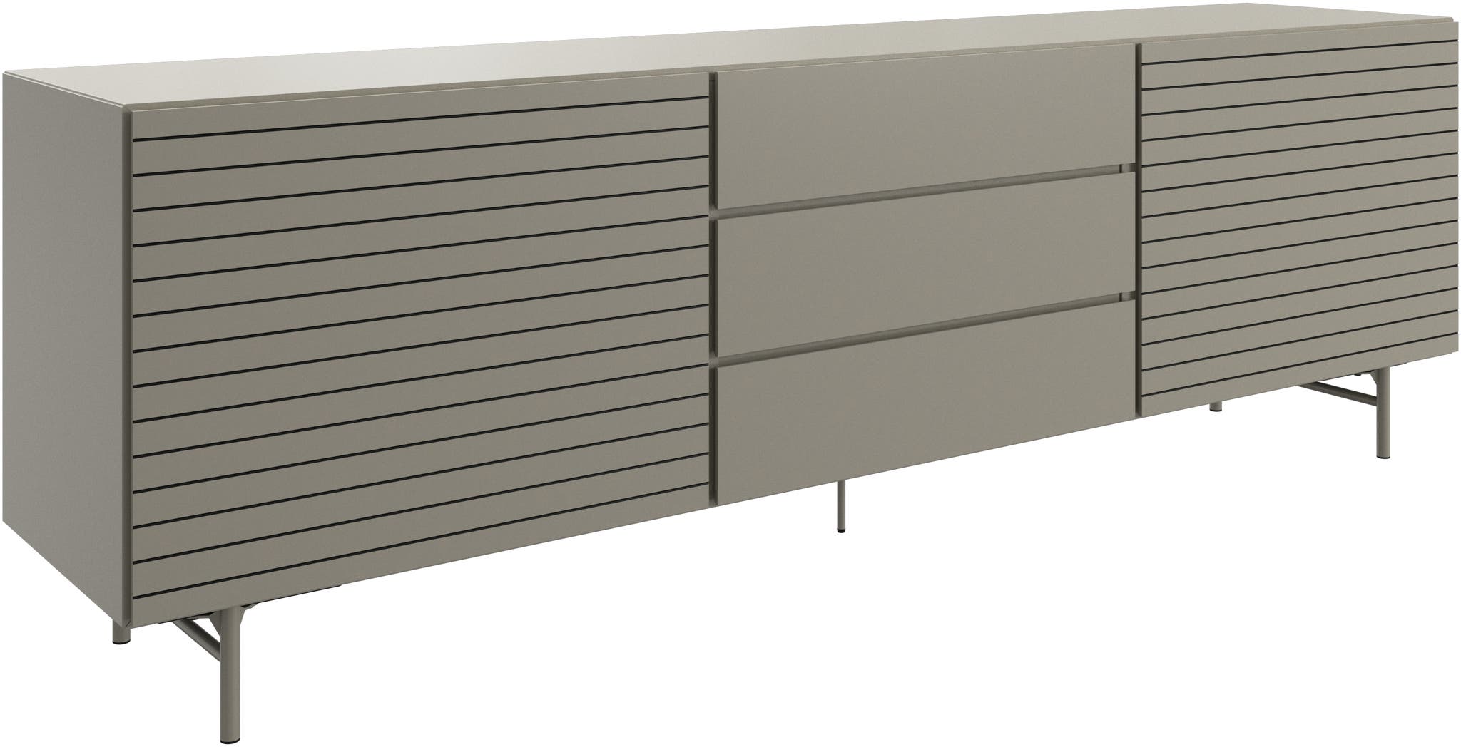 Imagen 2 de Aparador lacado frente tallado de 2 puertas con 3 cajones Lugano BoConcept - Gris ceniza Gris ceniza