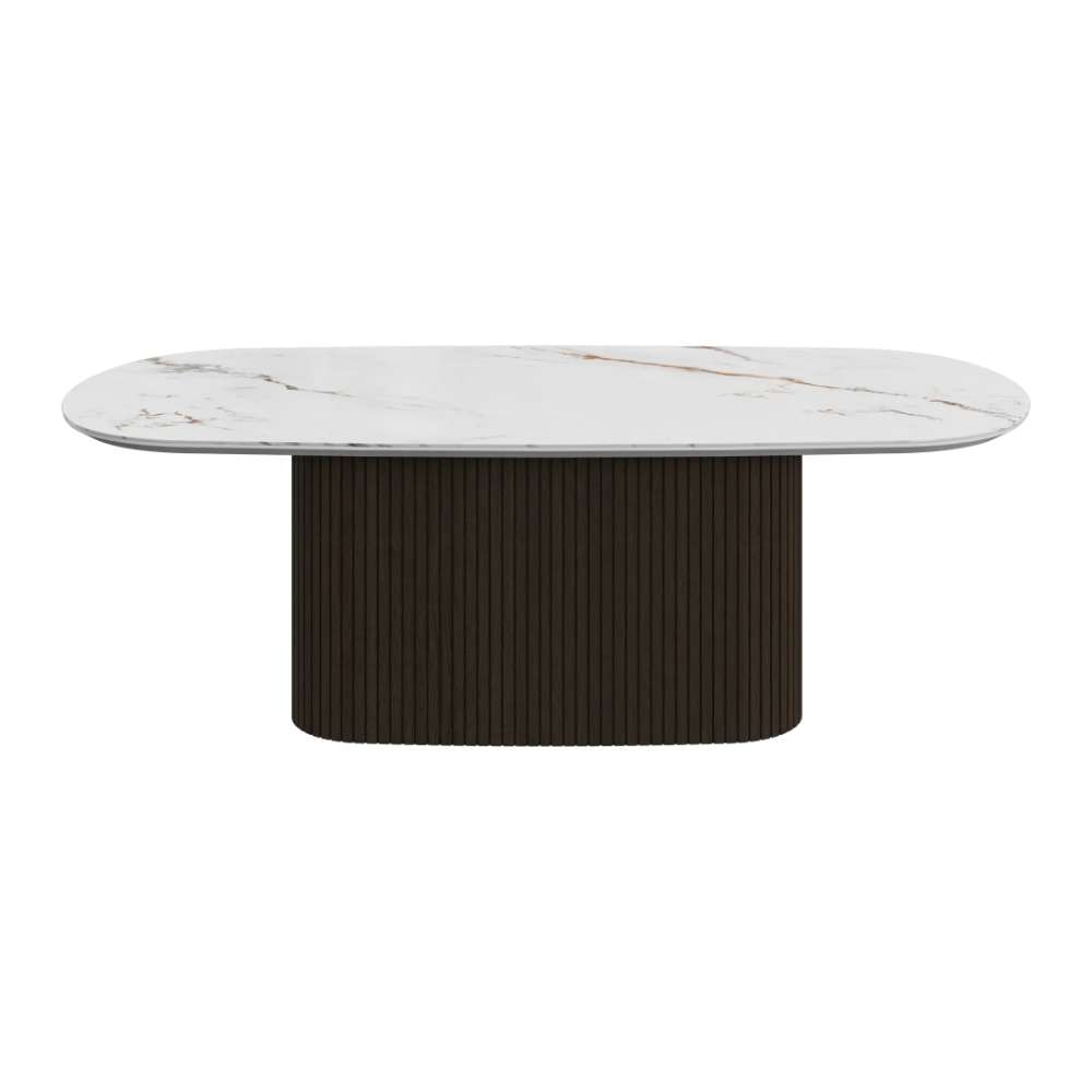 BoConcept - Mesa de centro Santiago oval pata en roble y cerámica mármol BoConcept.