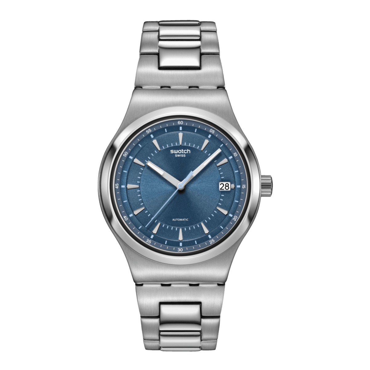 Reloj Swatch SHIMMER AT DUSK azul con correo de acero inoxidable