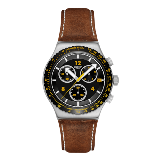 Imagen 0 de Reloj Swatch CANYON CHASER negro con correa de cuero
