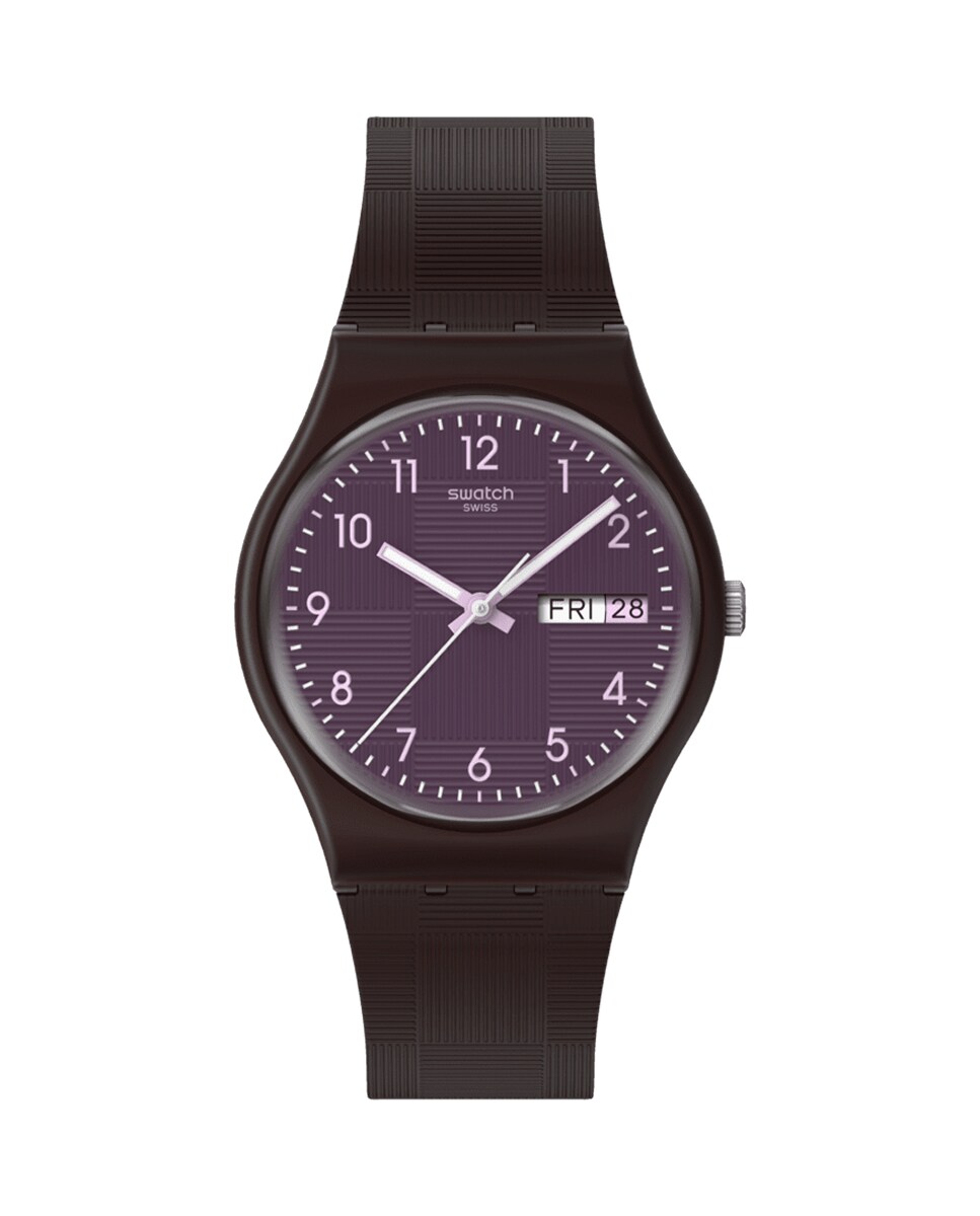 Reloj unisex Swatch WEAVING WONDERS con correa de silicona marrón Rosa-2