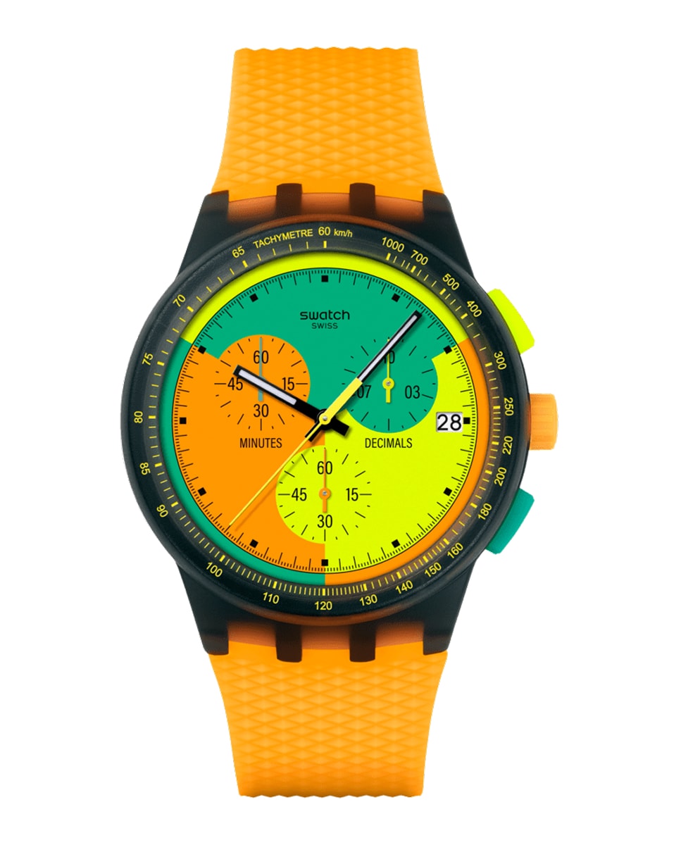 Reloj unisex SWATCH NEON SIGNAL FLAG con correa de silicona naranja Multicolor-2