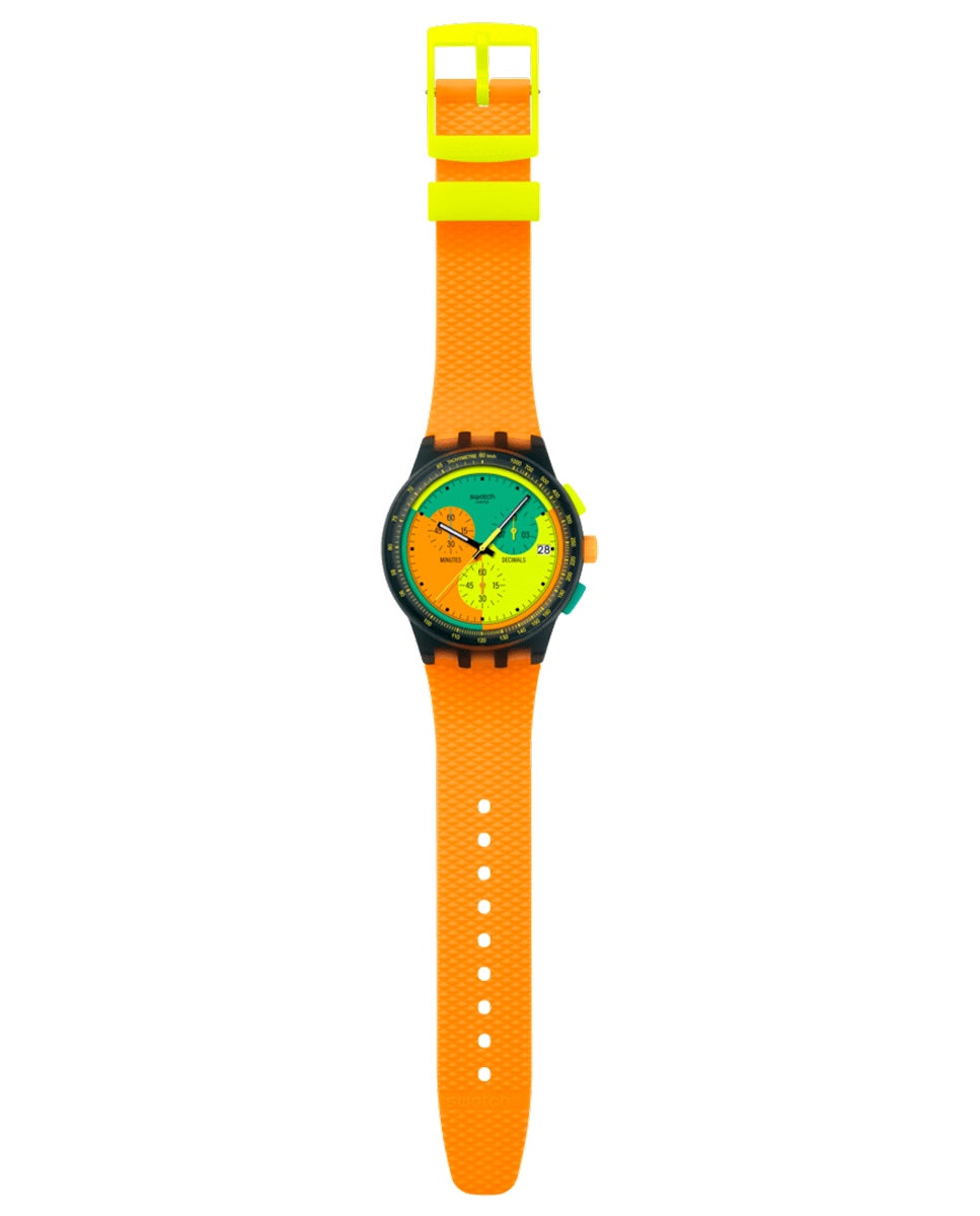 Reloj unisex swatch neon signal flag con correa de silicona naranja - Multicolor Multicolor-3