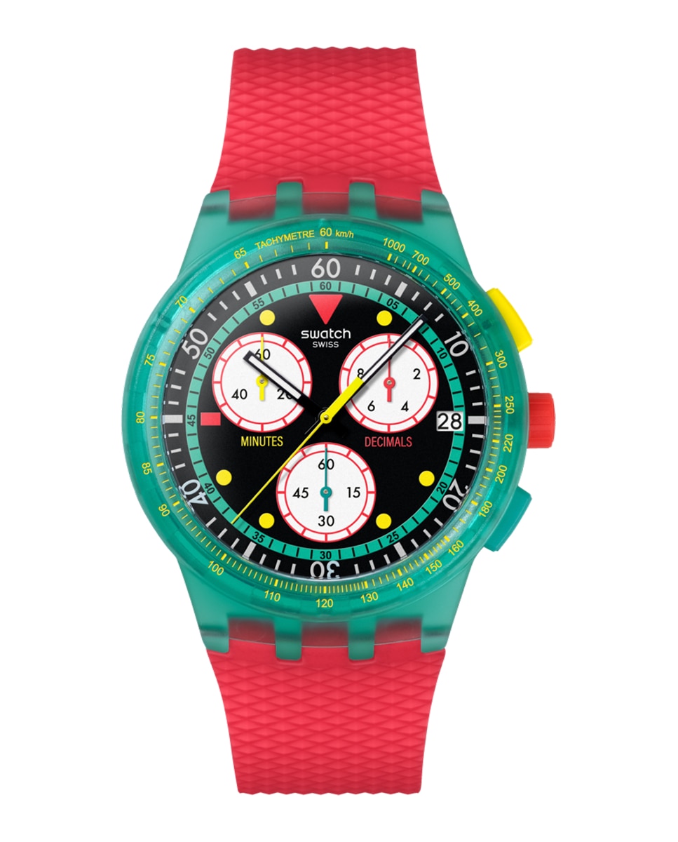 Imagen 0 de Reloj unisex swatch neon emerald chrono con correa de silicona roja Multicolor