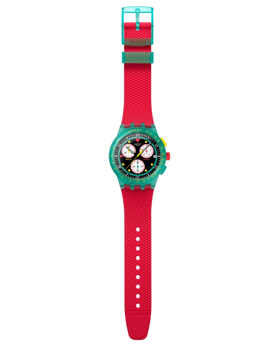 Reloj unisex swatch neon emerald chrono con correa de silicona roja - Multicolor Multicolor-3