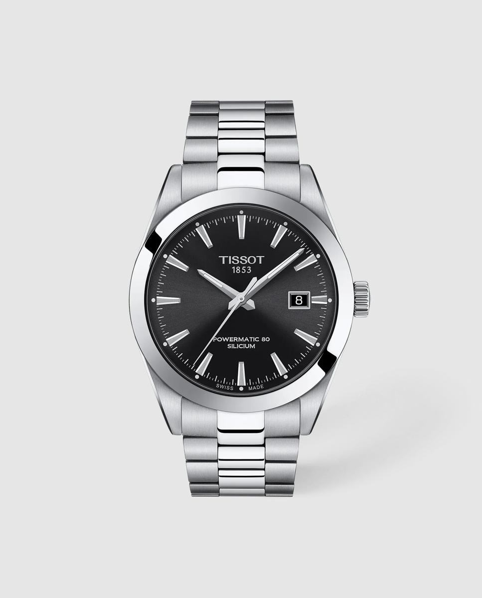 Imagen 0 de Reloj de hombre tissot gentleman automático de acero y esfera negra Plata