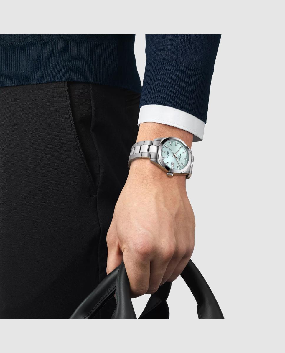 Reloj de hombre tissot gentleman automático de acero y esfera azul hielo - Plata Plata-2