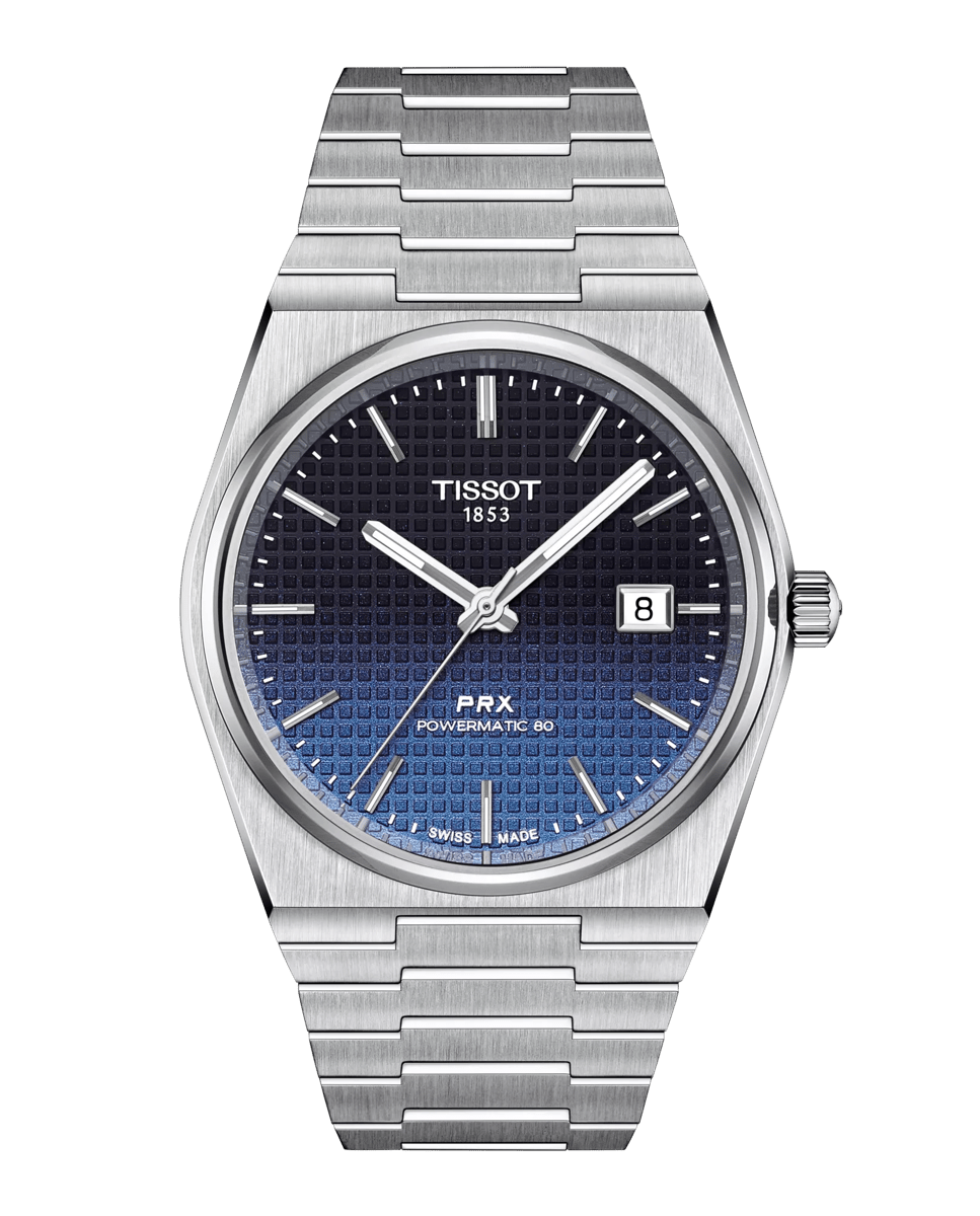 Reloj de hombre PRX automático de acero esfera color degradado negro camaleónico Plata-1