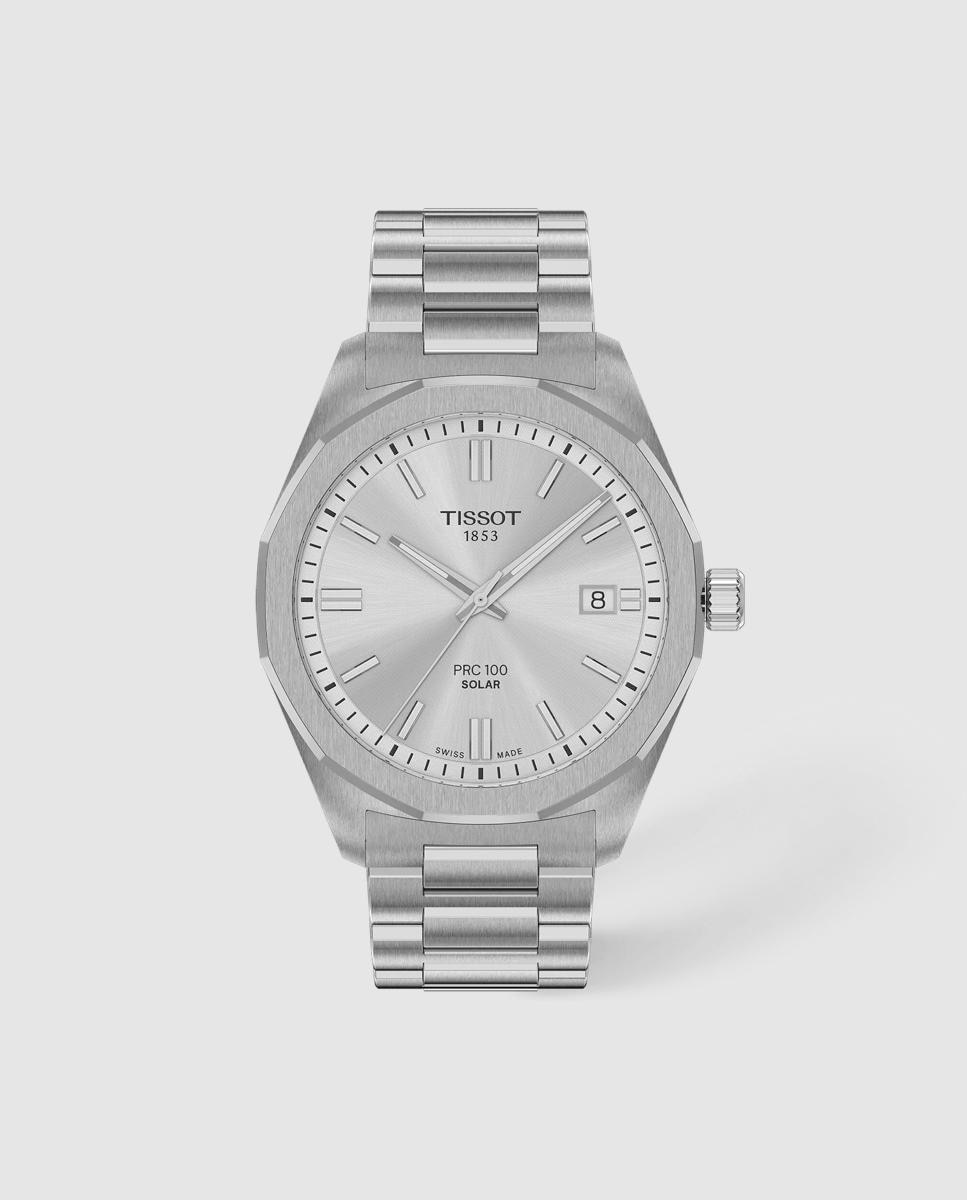 Imagen 0 de Reloj de hombre tissot prc100 solar de acero y esfera plateada Plata