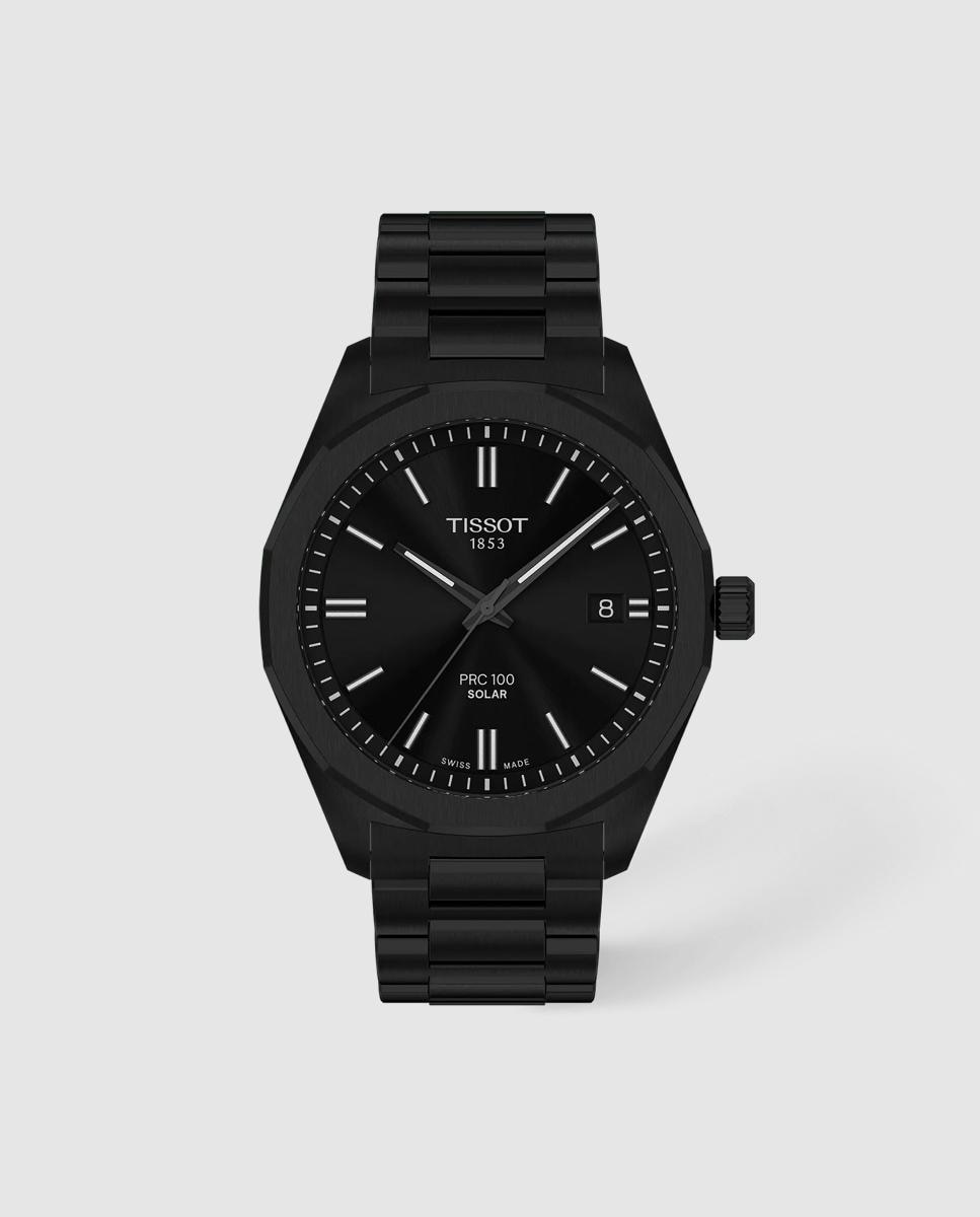 Imagen 0 de Reloj de hombre tissot prc100 solar de acero y esfera negra Negro