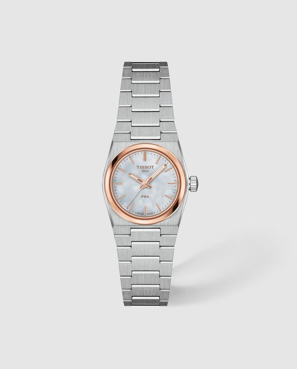 Imagen 0 de Reloj de mujer tissot prx cuarzo de acero bicolor y esfera nacar Plata