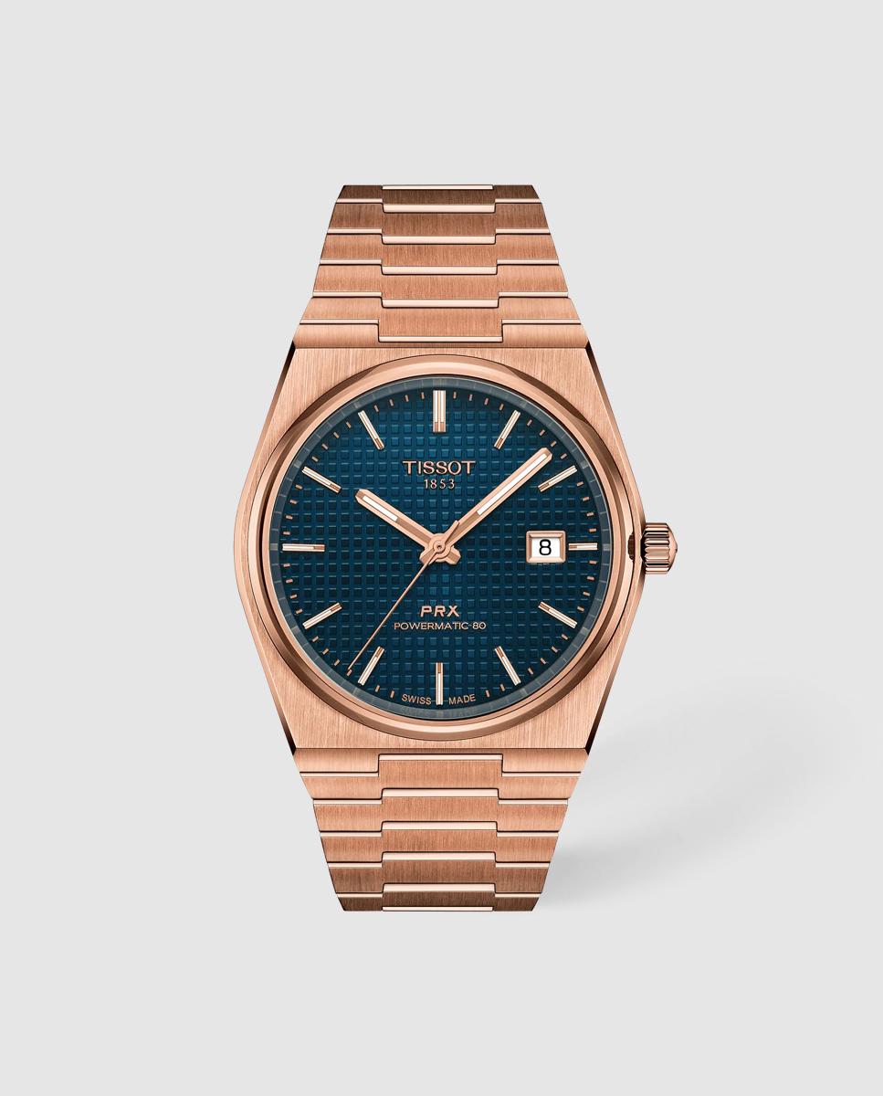 Imagen 0 de Reloj de hombre tissot prx automático de acero rosa y esfera azul Rosa