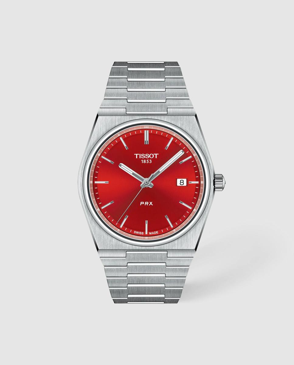 Imagen 0 de Reloj de hombre tissot prx cuarzo de acero y esfera roja Plata
