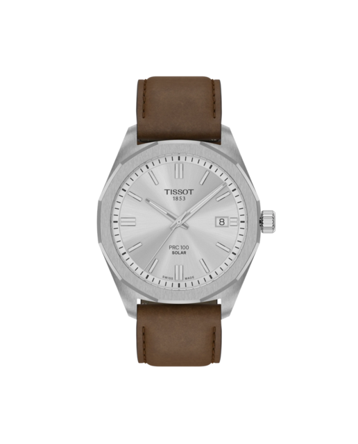 Imagen 0 de Reloj de hombre PRC100 Solar de cuero y esfera plateada