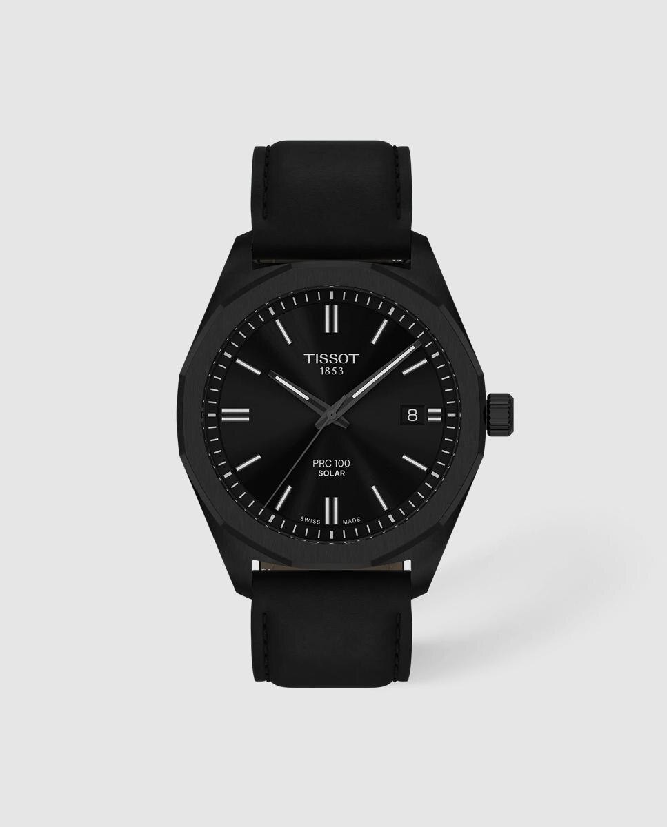 Imagen 0 de Reloj de hombre tissot prc100 solar de cuero y esfera negra Negro