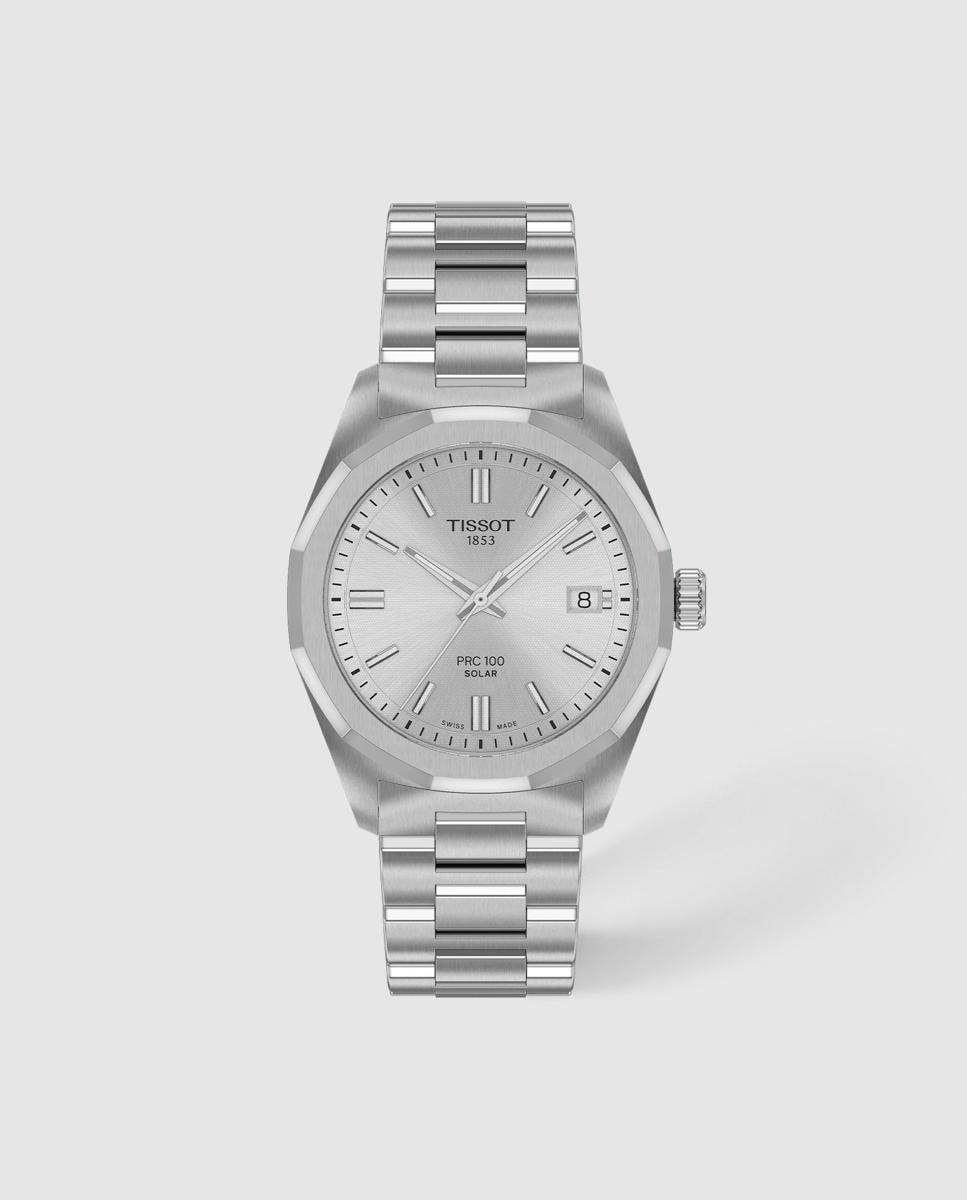 Imagen 0 de Reloj de mujer tissot prc 100 solar de acero y esfera plateada Plata