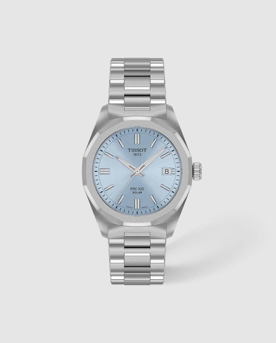 Imagen 0 de Reloj de mujer tissot prc 100 solar de acero y esfera azul Plata