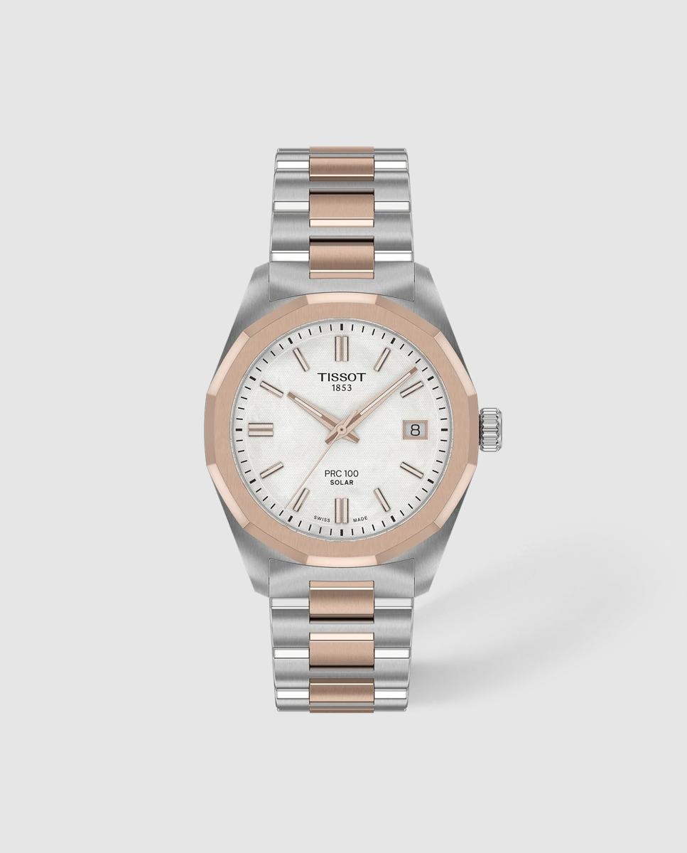 Imagen 1 de Reloj de mujer tissot prc 100 solar de acero bicolor y esfera blanca Plata