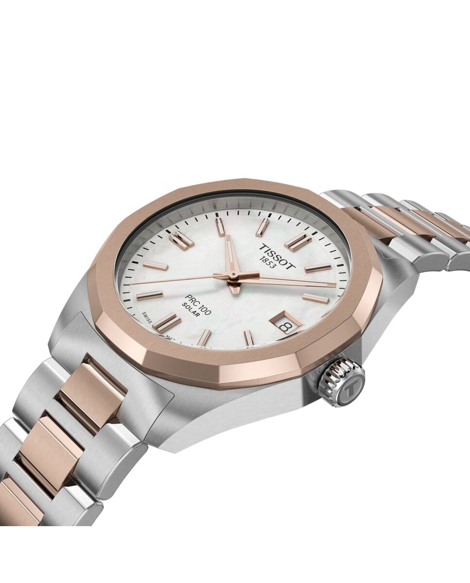 Imagen 3 de Reloj de mujer tissot prc 100 solar de acero bicolor y esfera blanca - Plata Plata