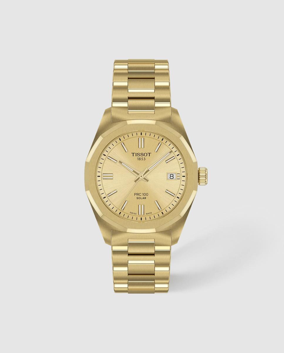 Imagen 0 de Reloj de mujer tissot prc 100 solar de acero y esfera dorada Oro