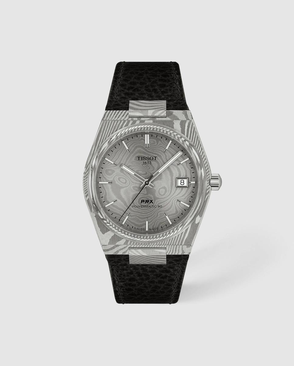 Imagen 0 de Reloj de hombre tissot prx 38mm automático de acero damasco jaspeado y esfera gris Negro